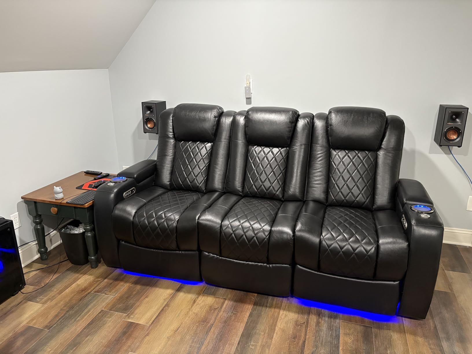 Valencia Tuscany Home Theater Seating | Premium Top Grain Italian Nappa 11000 Leather, Power Headrest, Power Lumbar Support, with Center Drop Down Console (Row of 3, Navy Blue) customer photo 1