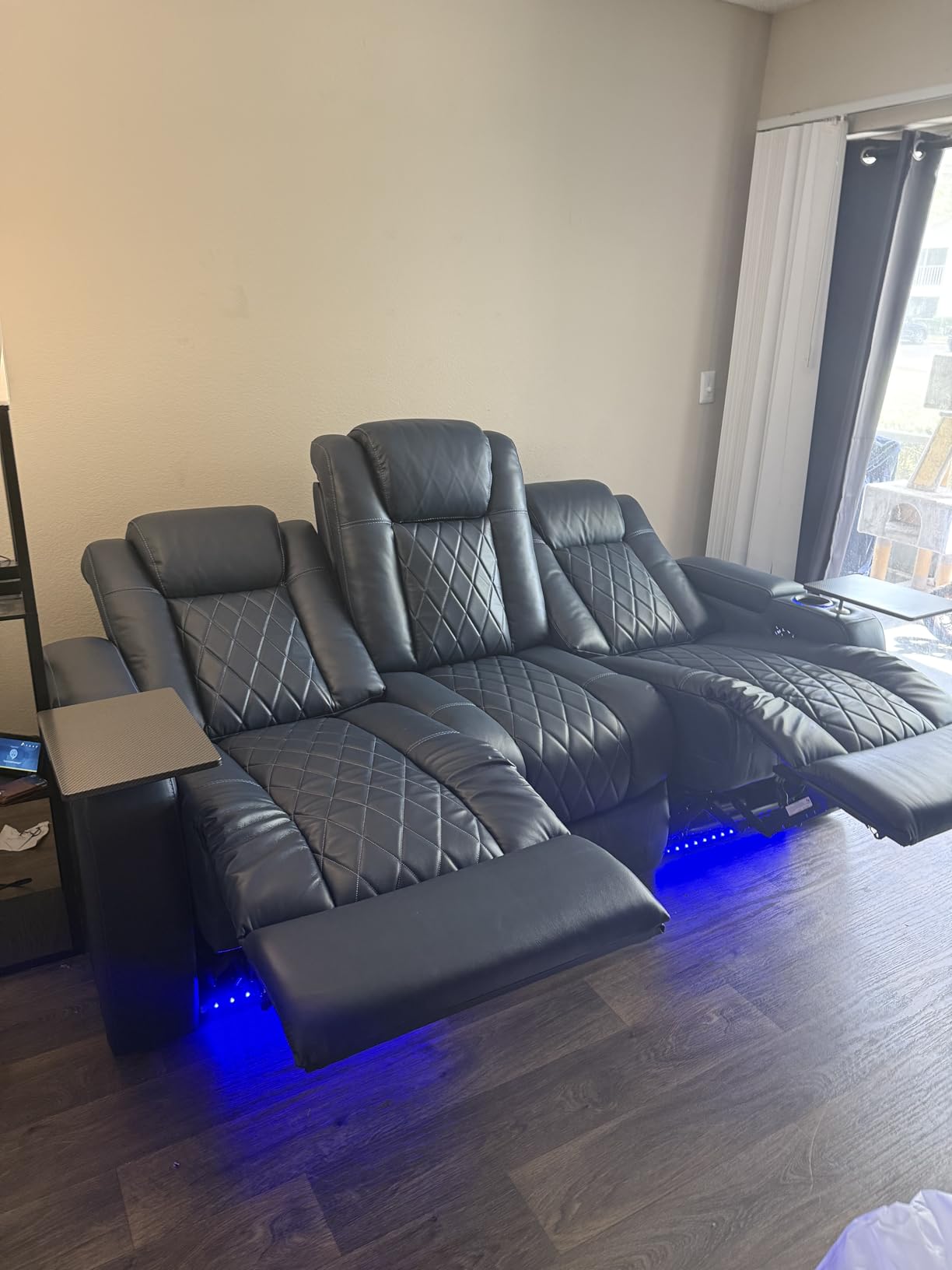 Valencia Tuscany Home Theater Seating | Premium Top Grain Italian Nappa 11000 Leather, Power Headrest, Power Lumbar Support, with Center Drop Down Console (Row of 3, Navy Blue) customer photo 2