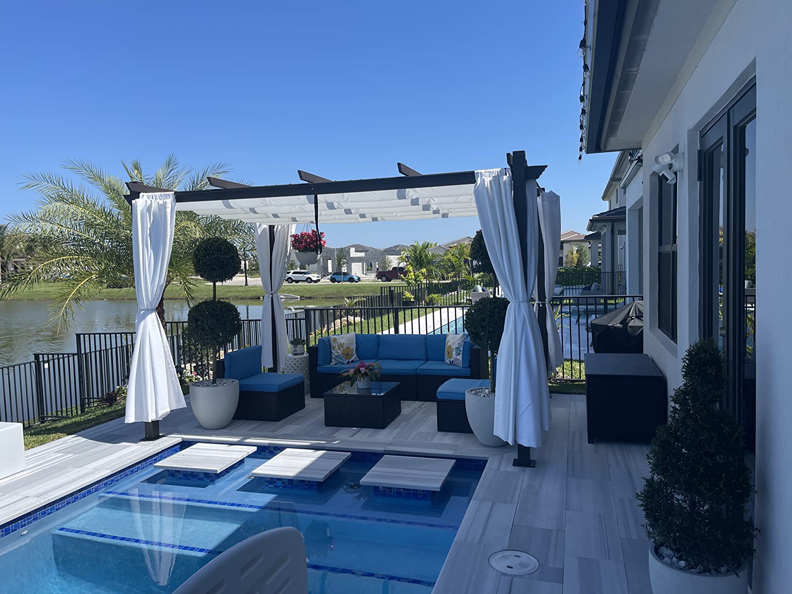 PURPLE LEAF Outdoor Pergola 10' x 13' Retractable Canopy, Turquoise Blue customer photo 1