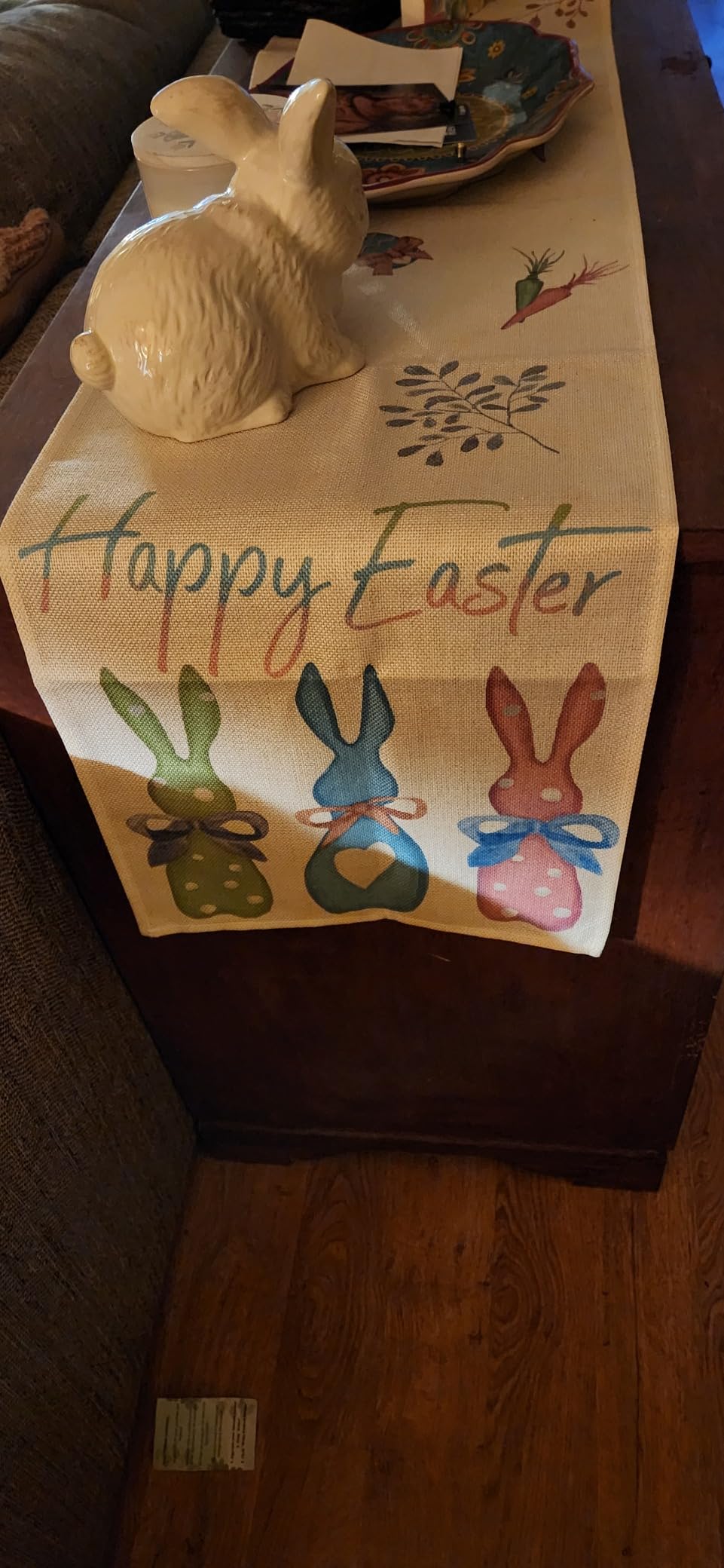 Artoid Mode Carrots Rabbit Bunny Happy Easter Table Runner, Spring Summer Seasonal Holiday Kitchen Dining Table Decoration for Indoor Outdoor Home Party Decor 13 x 72 Inch customer photo 1