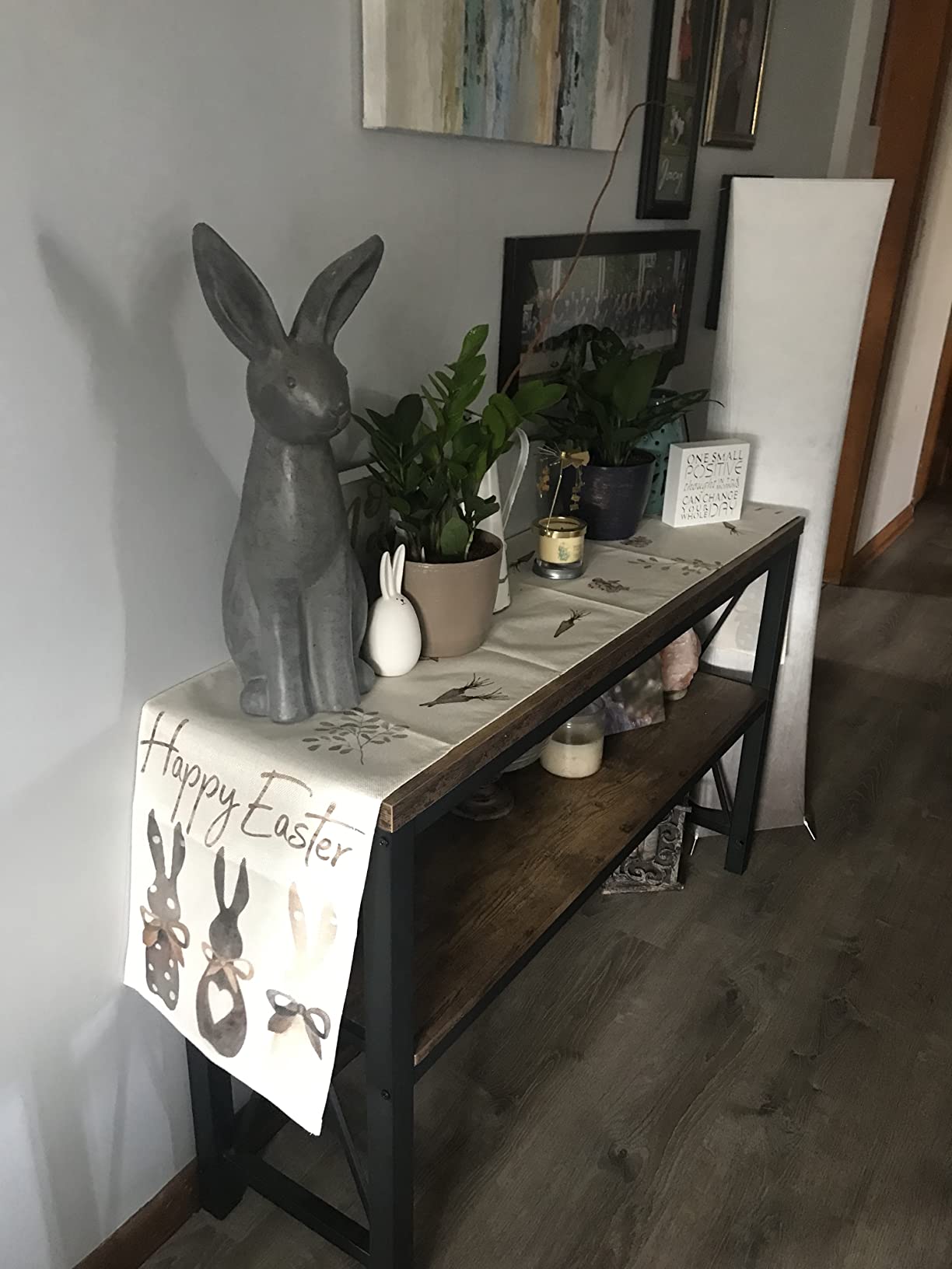 Artoid Mode Carrots Rabbit Bunny Happy Easter Table Runner, Spring Summer Seasonal Holiday Kitchen Dining Table Decoration for Indoor Outdoor Home Party Decor 13 x 72 Inch customer photo 2
