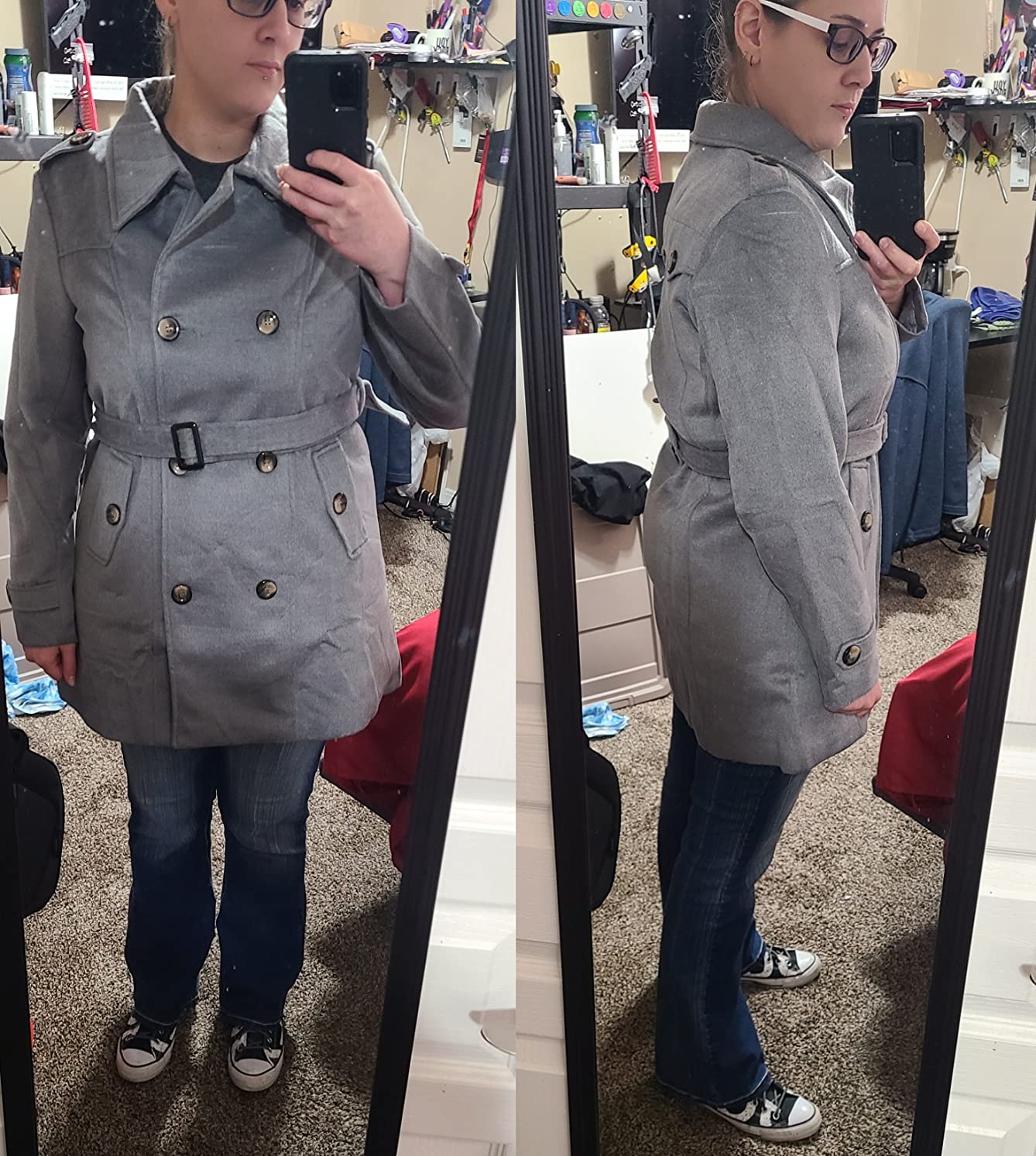 wantdo Women's Double Breasted Pea Coat Winter Mid-Long Trench Coat customer photo 1