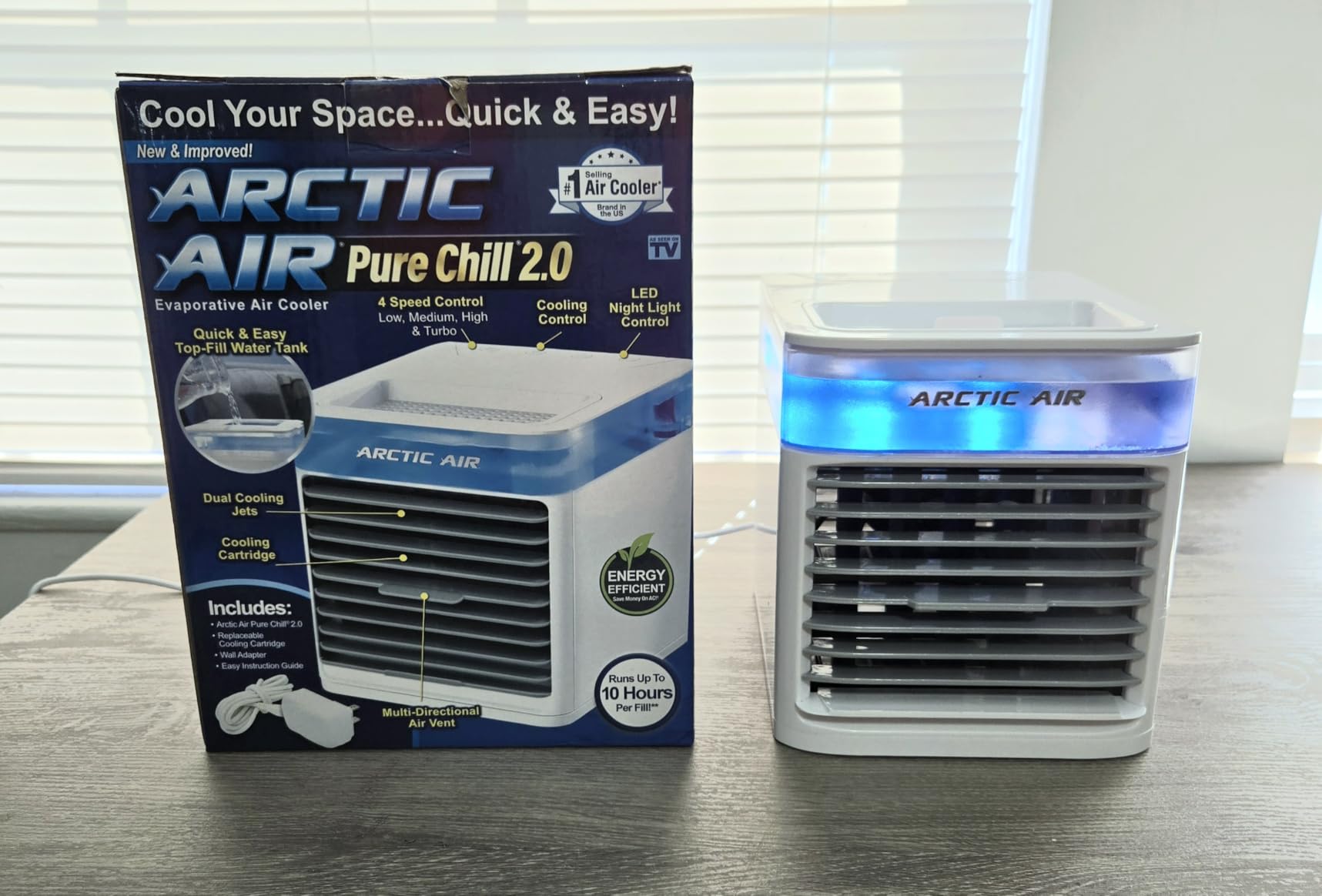 Arctic Air Pure Chill 2.0 Evaporative Air Cooler by Ontel - Powerful, Quiet, Lightweight and Portable Space Cooler with Hydro-Chill Technology For Bedroom, Office, Living Room & More,Blue customer photo 2