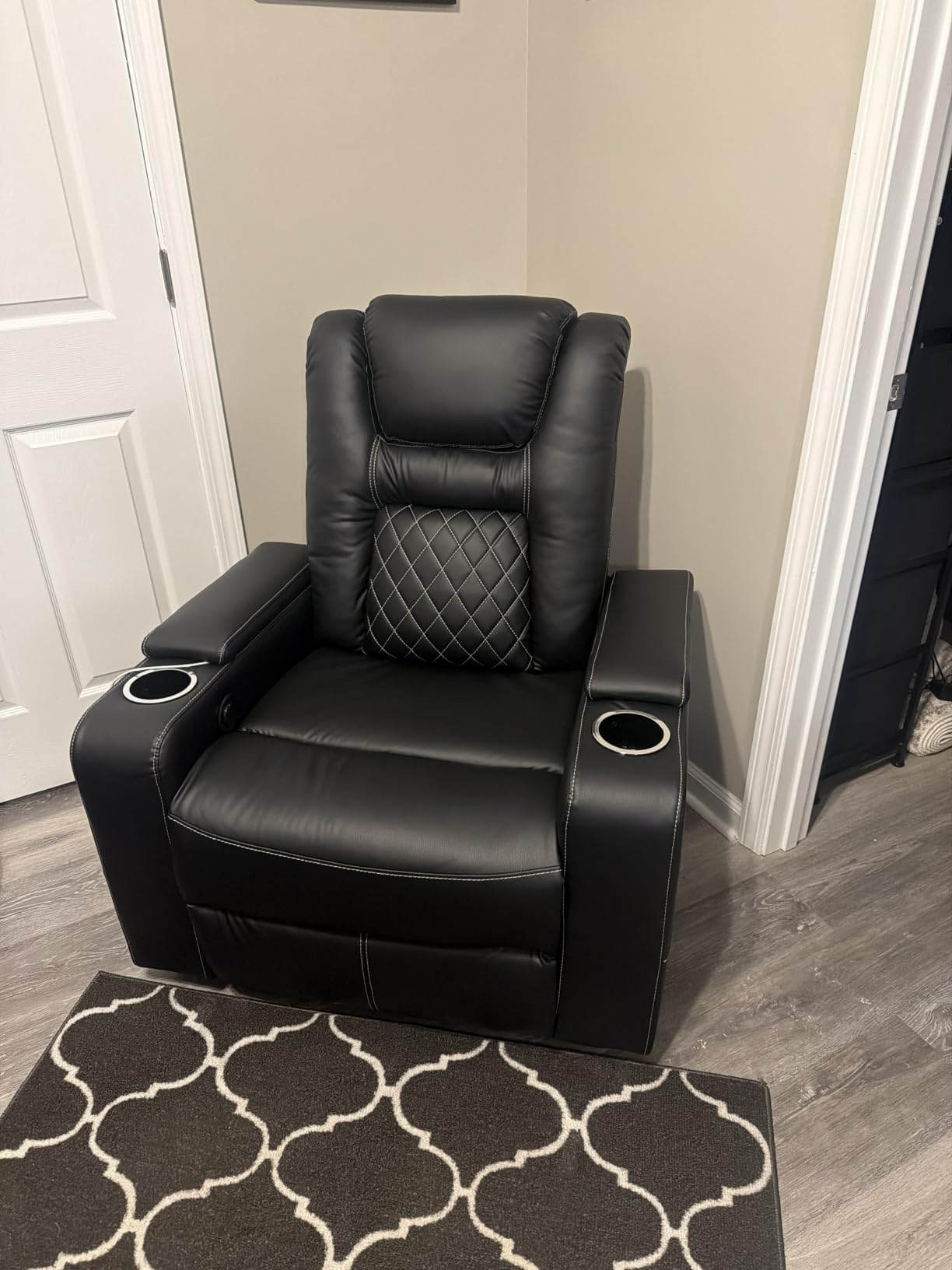 CANMOV Electric Power Recliner Chair with USB Ports and Cup Holders, Breathable Leather Home Theater Seating with Hidden Arm Storage (Brown) customer photo 1