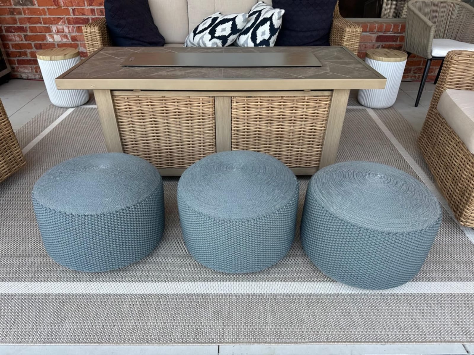 BIRDROCK HOME Indoor Outdoor Pouf Ottoman Foot Rest, Mist, 20”x20”x16” customer photo 1