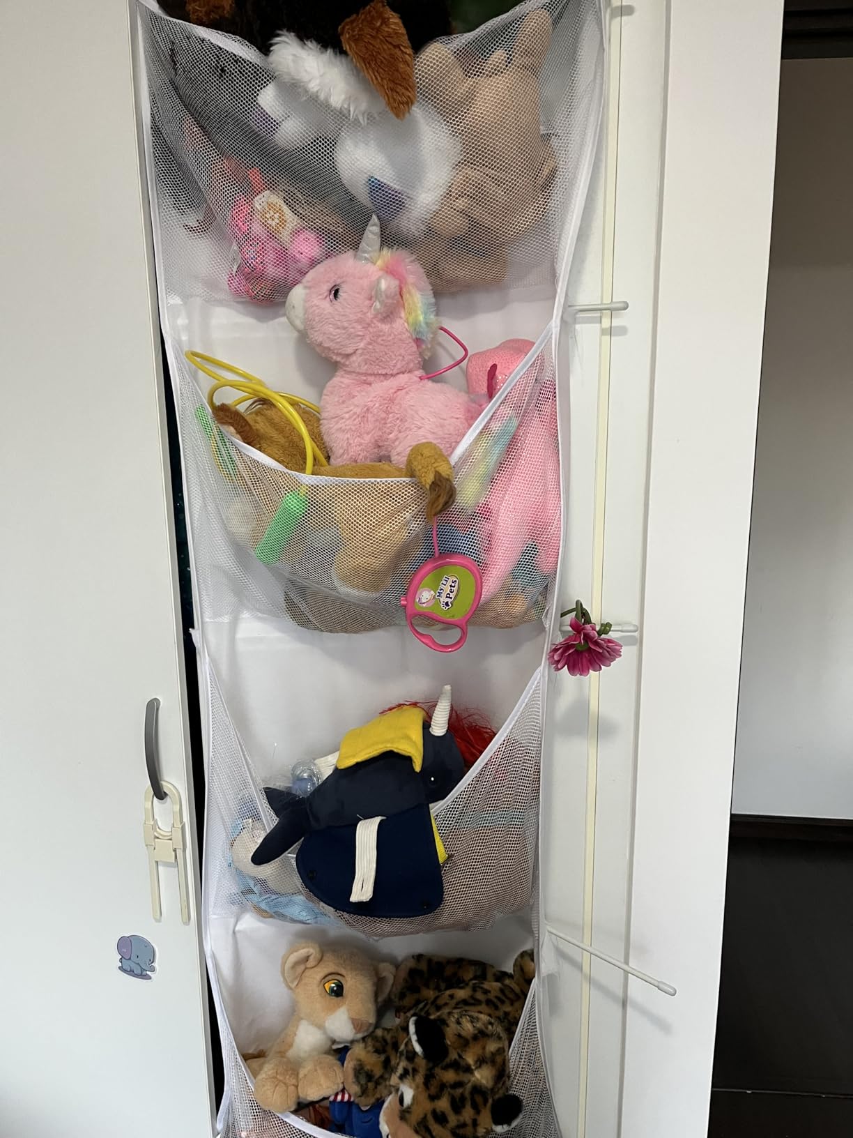 Honeyera The Original Stuffed Animal Storage (Patented) - Over Door Organizer for Stuffies, Baby Ideas Holder, Toy Plush Hammock Hanging Net Big Girls Toddler Large Bag Animals Stuffy Behind customer photo 1