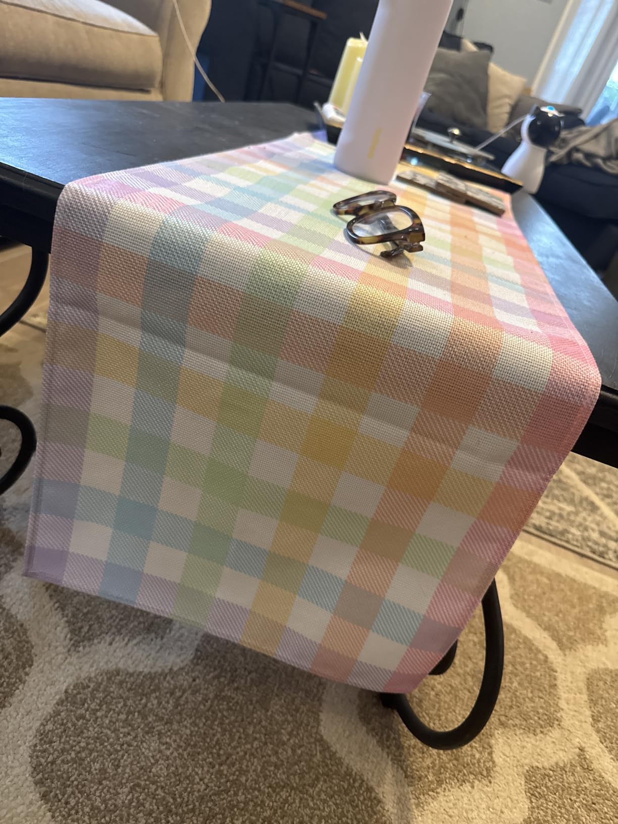 Pudodo Easter Buffalo Plaid Check Table Runner Spring Holiday Farmhouse Fireplace Kitchen Dining Room Home Party Decoration (13