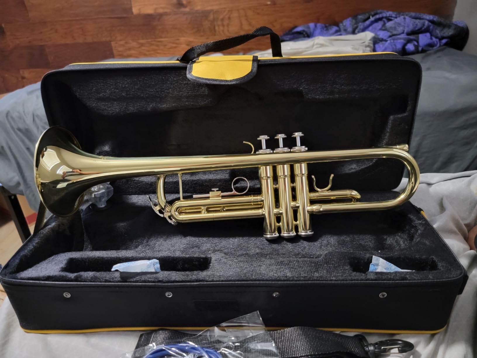 Trumpet Instrument,Band & Orchestra Musical Instruments for Beginners,With trumpets case,Mouthpiece,Cloth and Gloves (Golden) customer photo 2