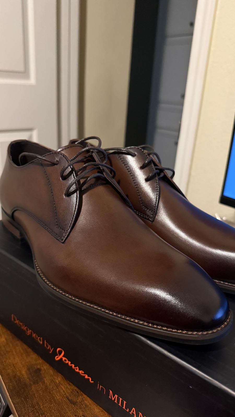 Jousen Men's Dress Shoes Leather Wingtip Oxford Shoes customer photo 1