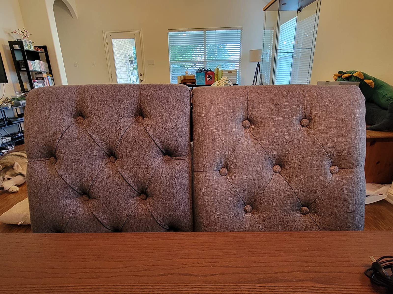 COLAMY Button Tufted Dining Chairs Set of 6, Accent Parsons Diner Chair Upholstered Fabric Dining Room Chairs Stylish Kitchen Chairs with Solid Wood Legs and Padded Seat - Dark Beige customer photo 1