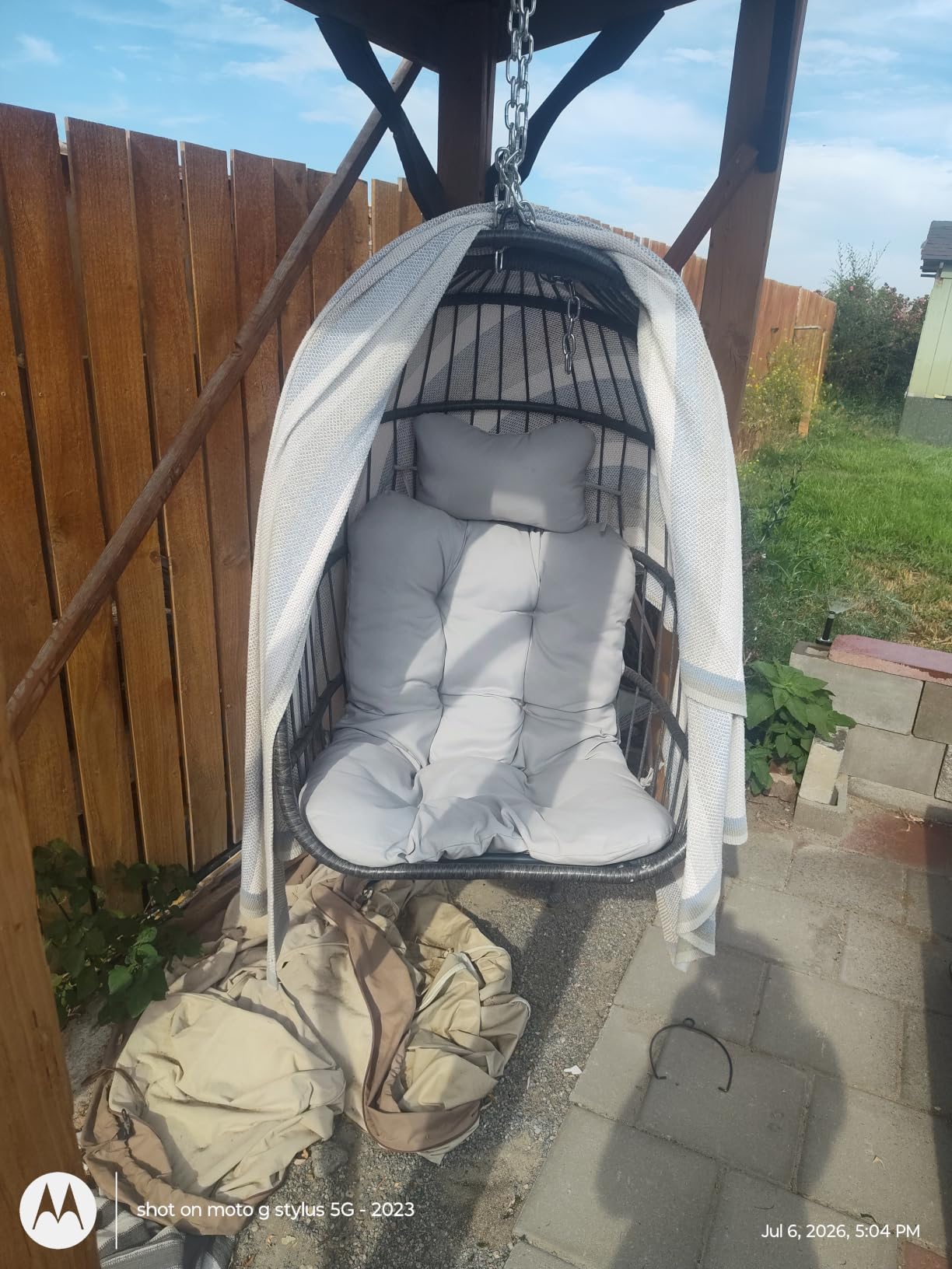 Nicesoul Outdoor Hanging Egg Chair Without Stand, Patio Wicker Swing Egg Basket Chairs with Padded Cushion, 350 Lbs Comfy Cozy Ceiling Tree Swinging Egg-Shaped Chair No Stand for Indoor Balcony, Beige customer photo 2