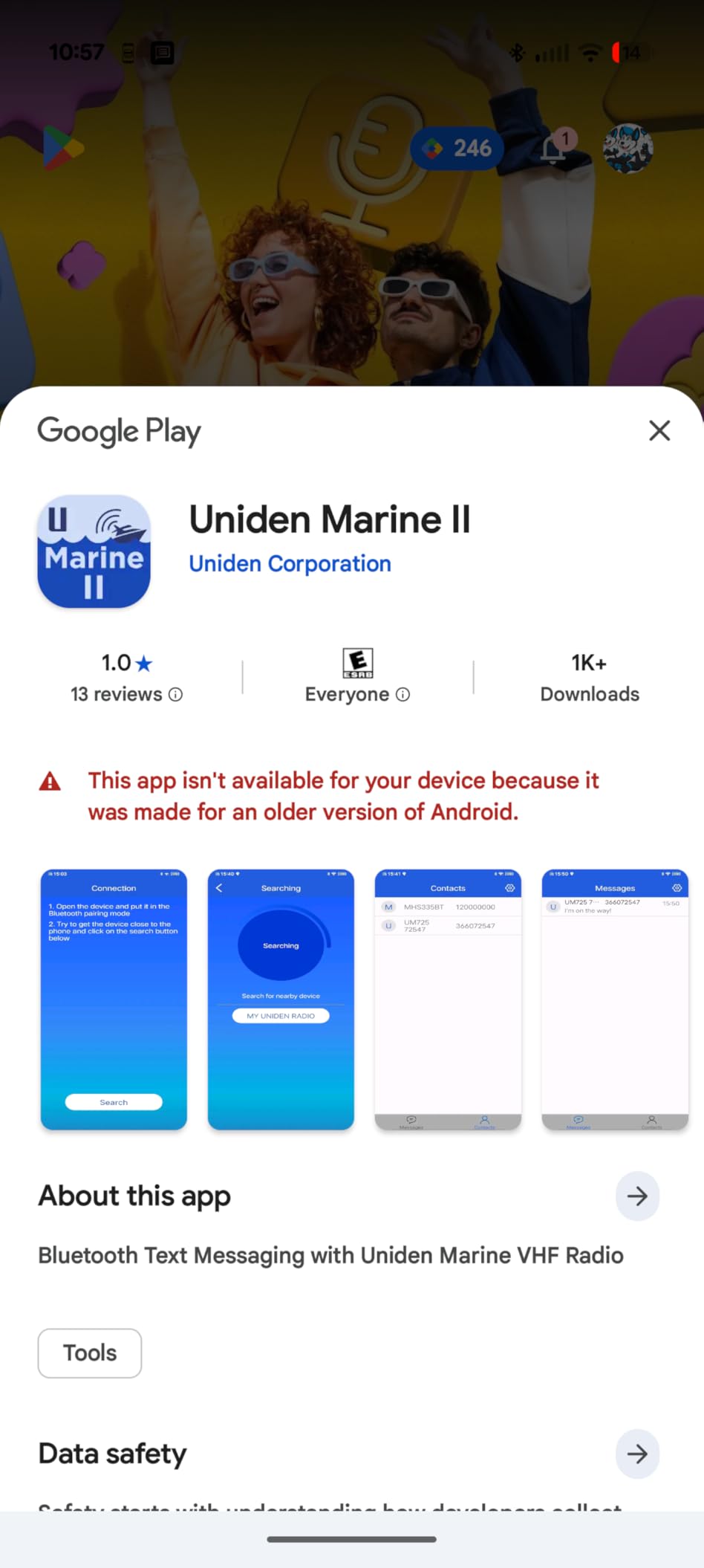 Uniden UM725GBT Marine VHF Radio, All USA, Canada, and Intl. Marine Channels, 1Watt/25Watt Transmit Power, Largest LCD Screen in Class, NOAA Weather Channels, Speaker Mic, GPS Built-in, and Bluetooth customer photo 1