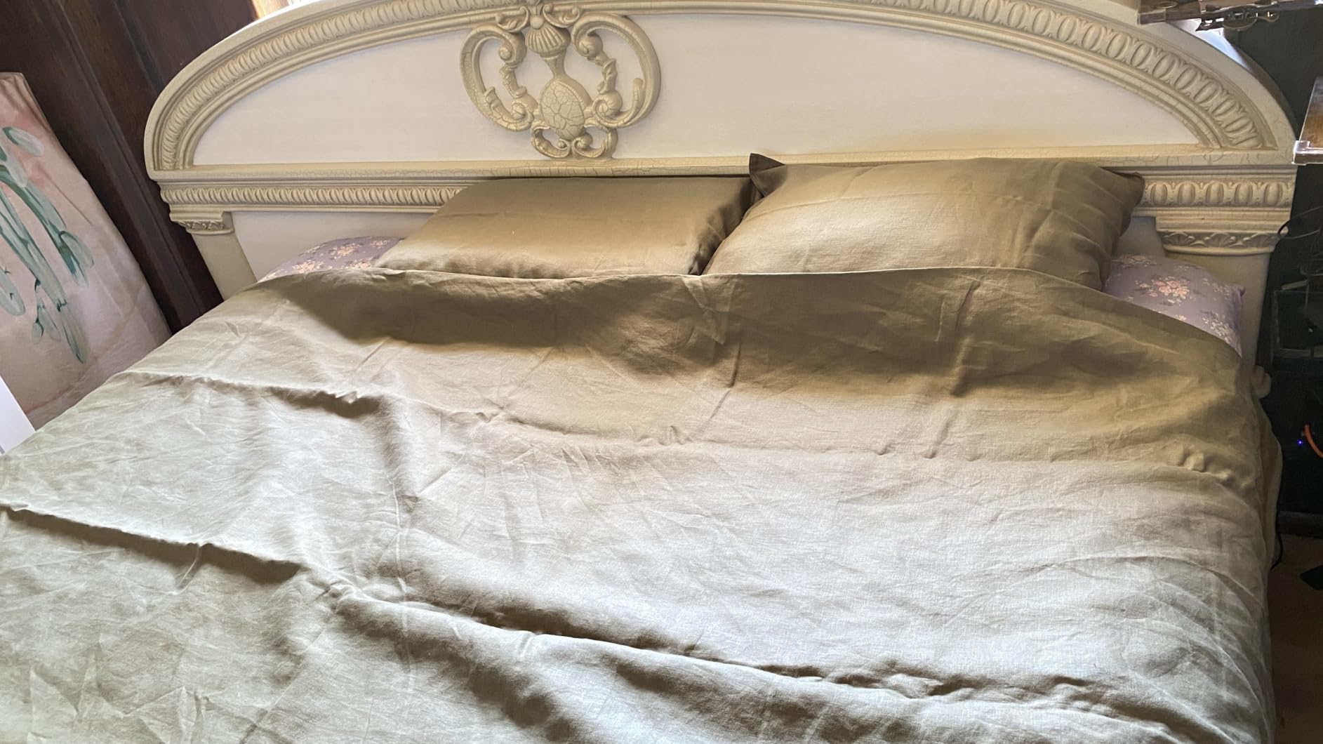 XZ XIFA 100% Washed French Flax Linen Duvet Cover Set – 3 Pieces, Cooling & Textured Farmhouse Bedding for Hot Sleepers, with Zipper Closure (Olive Green, Queen) customer photo 1