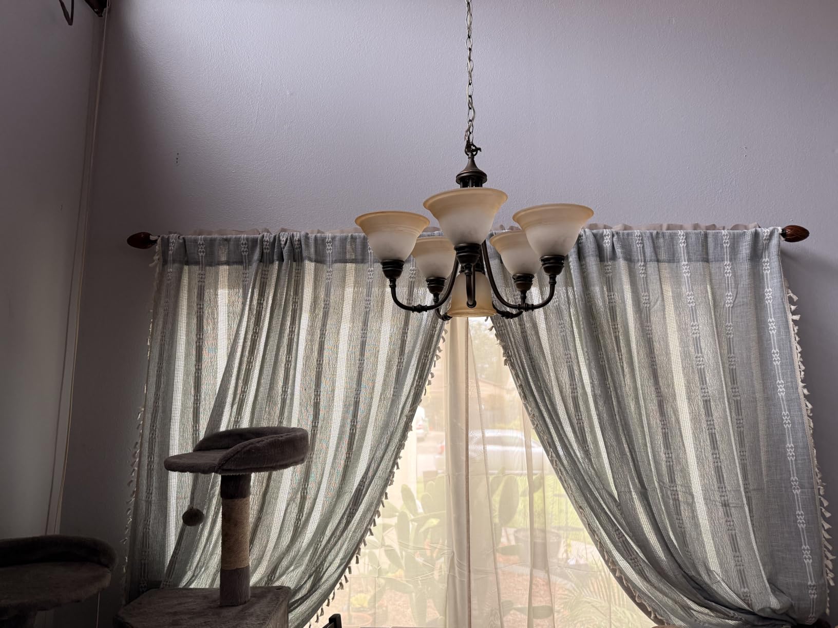 Linen Curtains 84 Inches Long - Embroidery Striped Farmhouse for Living Room, Tassel Boho for Bedroom, Light Filtering 2 Panels Set Rod Pocket Drapes (52