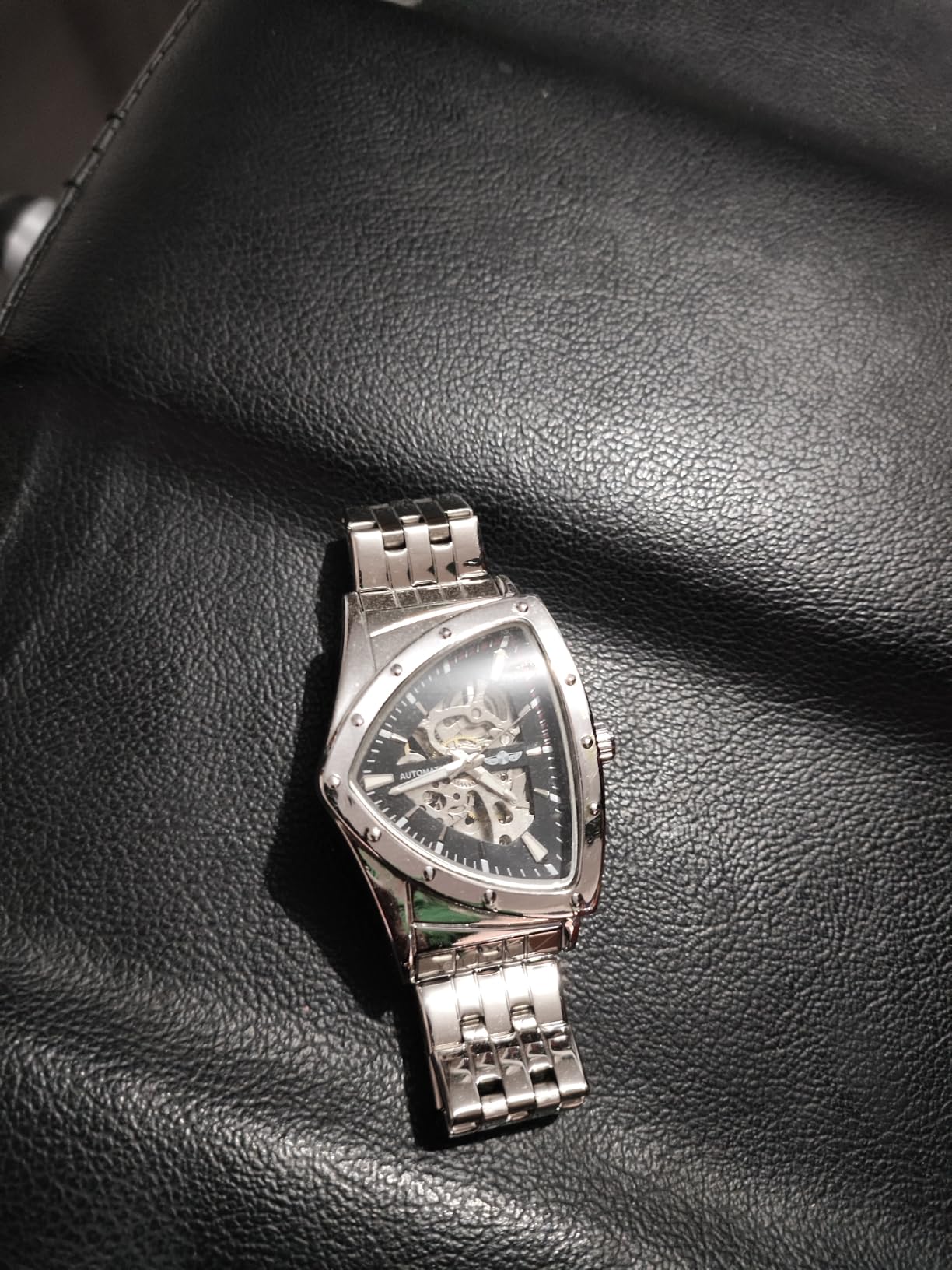 FORSINING Skeleton Watches for Men, Automatic Mechanical Watch with Triangle Dial, Luminous Self Winding Watches Stainless Steel Bracelet or Soft Silicone Strap customer photo 1
