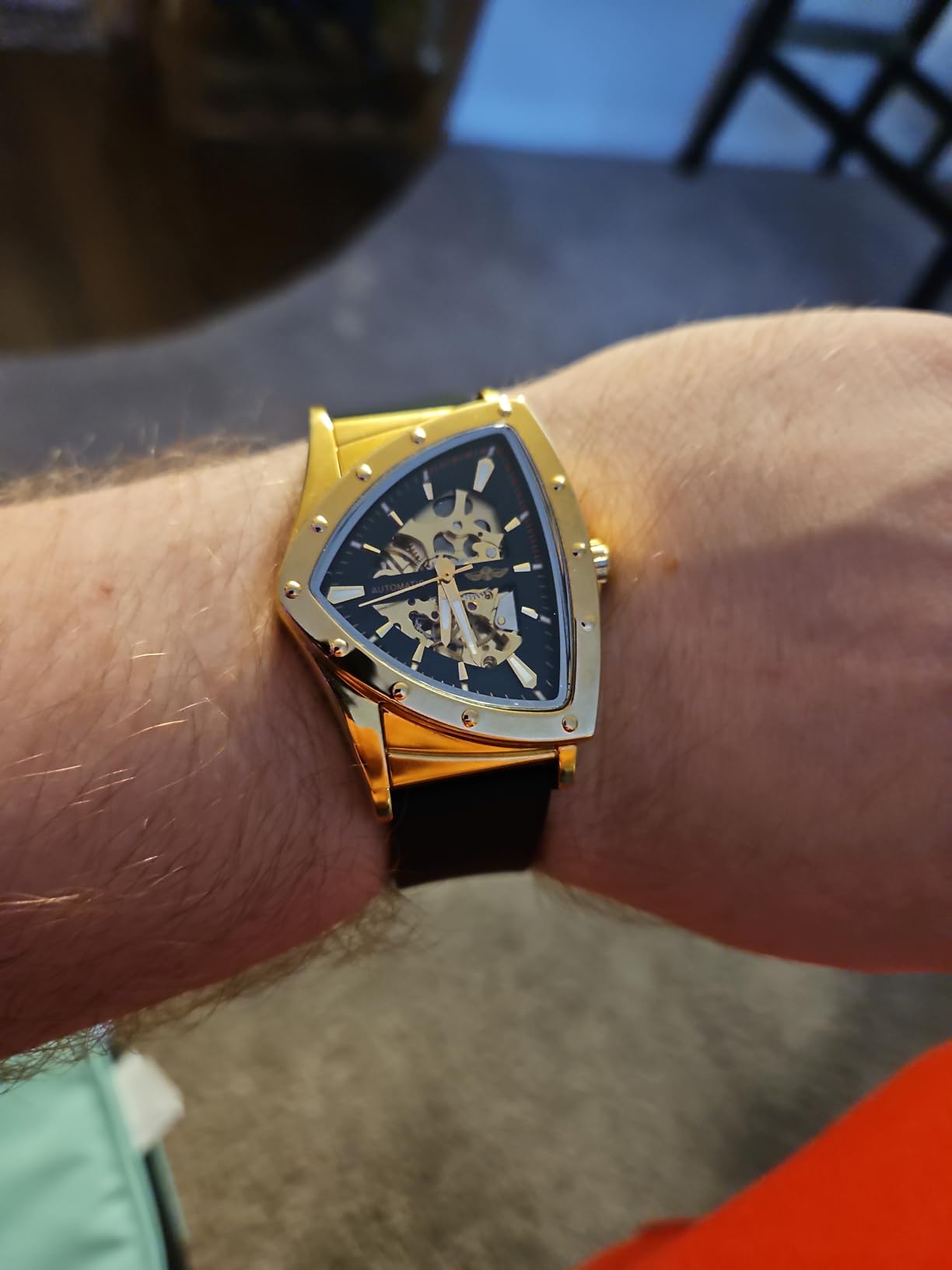 FORSINING Skeleton Watches for Men, Automatic Mechanical Watch with Triangle Dial, Luminous Self Winding Watches Stainless Steel Bracelet or Soft Silicone Strap customer photo 2