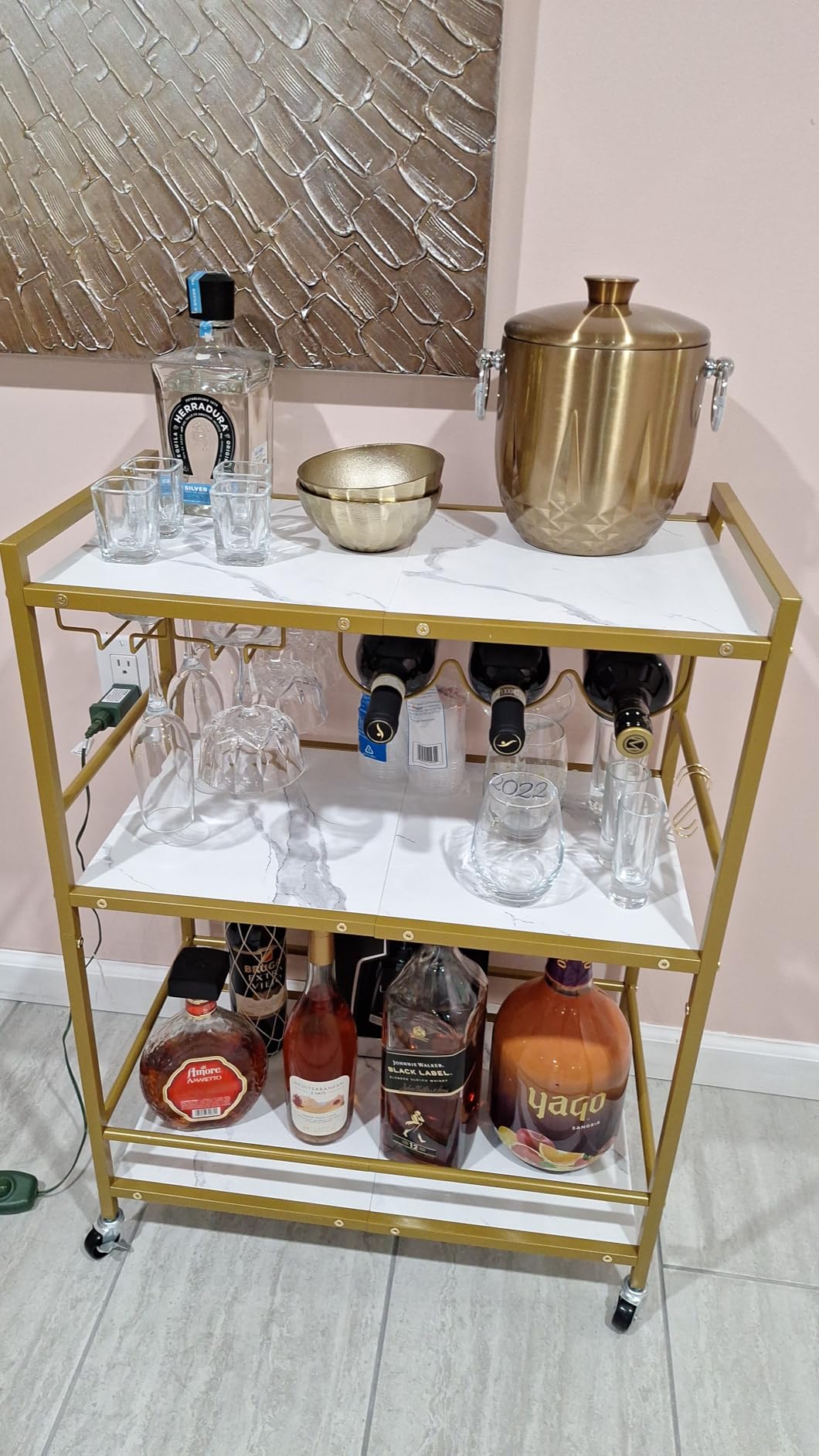 TUTOTAK Bar Cart with Wheels, Drink Cart with Wine Rack and Glass Holder customer photo 1