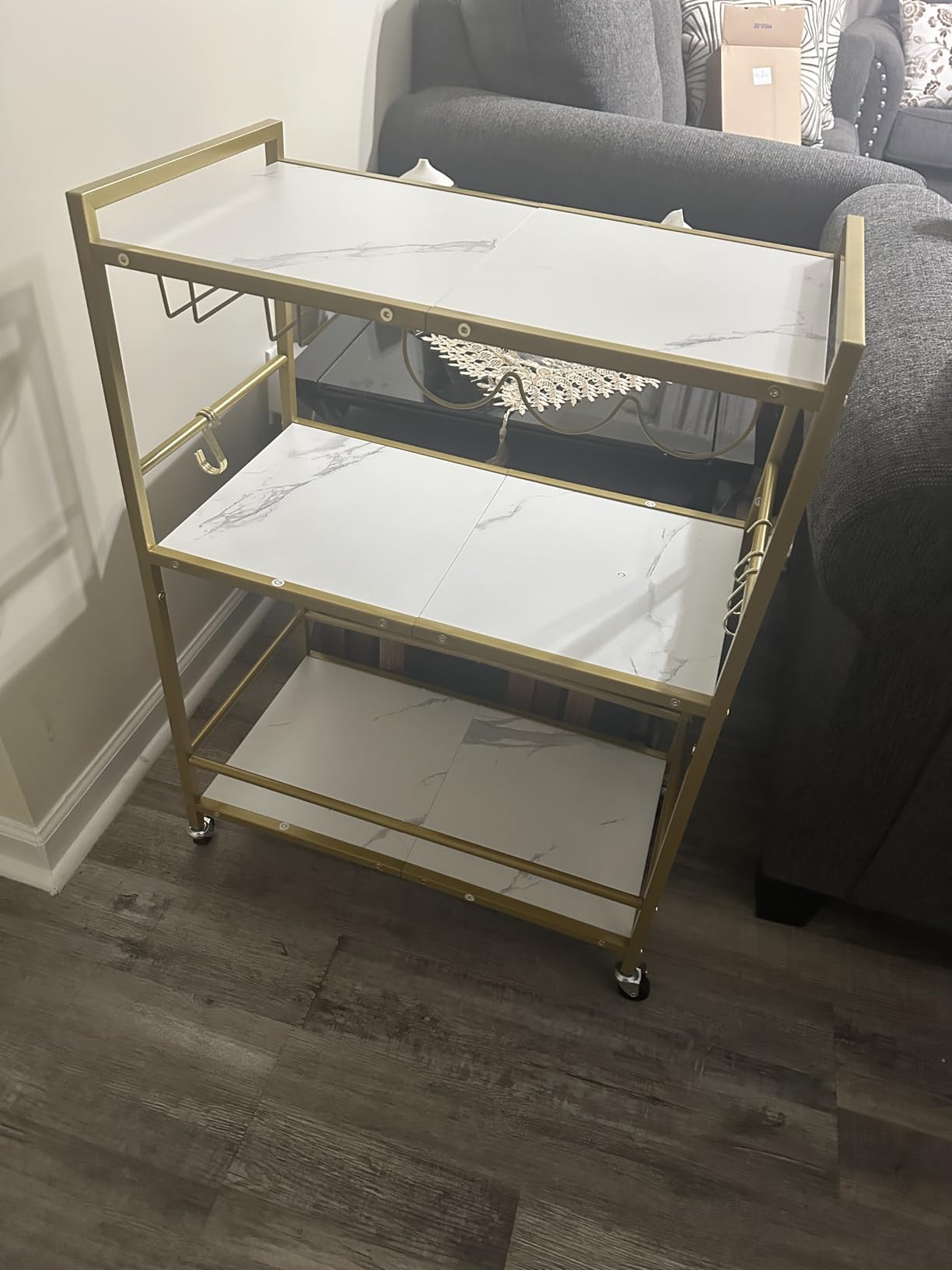 TUTOTAK Bar Cart with Wheels, Drink Cart with Wine Rack and Glass Holder customer photo 2