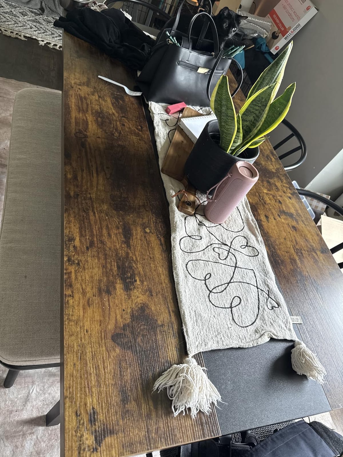 Tribesigns Dining Table for 8 People, 70.87-inch Rectangular Wood Kitchen Table with Strong Metal Frame, Industrial Large Long Dining Room Table for Big Family (Rustic Brown) customer photo 2