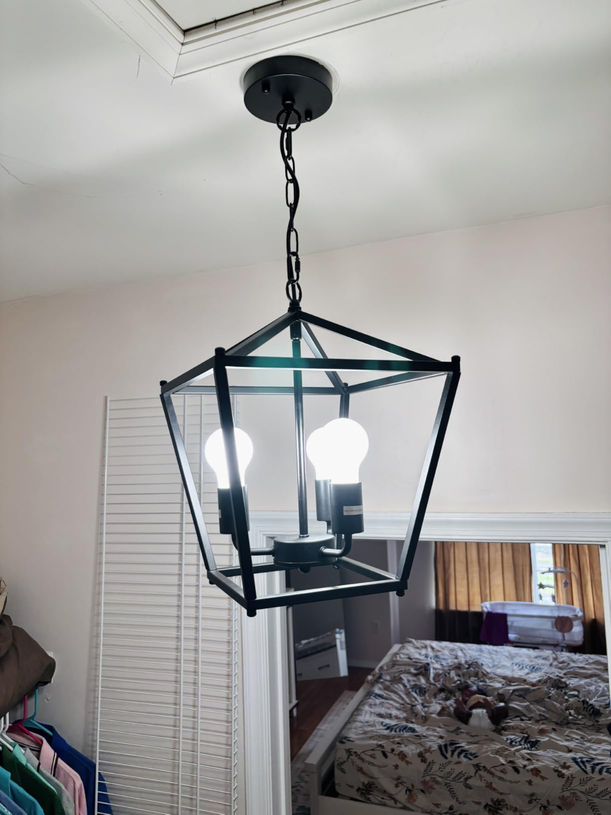 Unicozin 4-Light Black Farmhouse Chandelier, Iron Lantern Pendant Light Rustic Cage Adjustable Height, E26 Base Industrial Hanging Lights for Kitchen Island Dining Room Hallway Foyer Entryway customer photo 1
