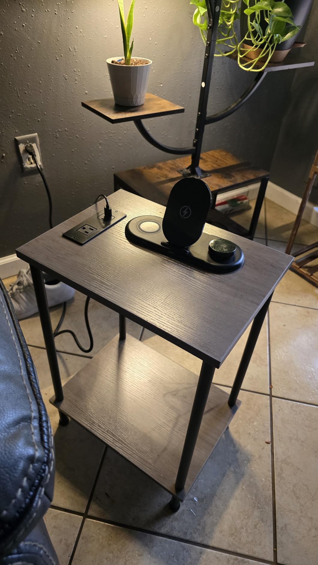 HOOBRO Side Table with Charging Station, Small End Table with USB Port and Outlet, Nightstand with 2-Layer Storage Shelves for Small Spaces, Living Room, Bedroom, Stable Frame, Rustic Brown BF09UBZ01 customer photo 2