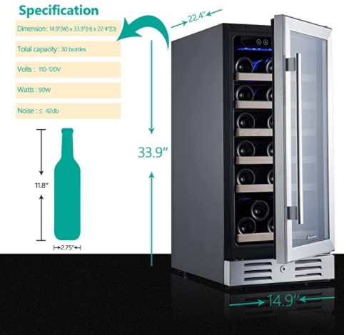 Kalamera 24 inch Wine Cooler, 37 Bottle Dual Zone Built-in or Freestanding customer photo 1