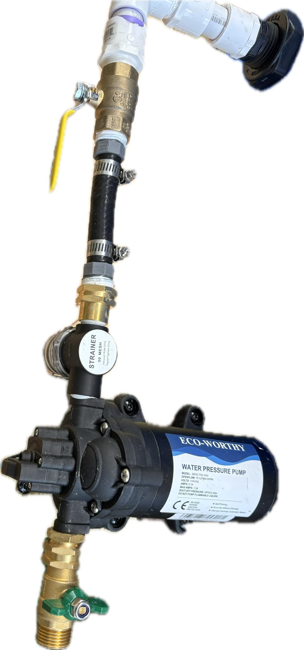 ECO-WORTHY 33-Series Industrial Water Pressure Pump 110V AC 4.0GPM 50PSI RV Fresh Water Diaphragm Pump include Garden Hose Adapters for Irrigation Marine Boat Sprinkler Faucet customer photo 2