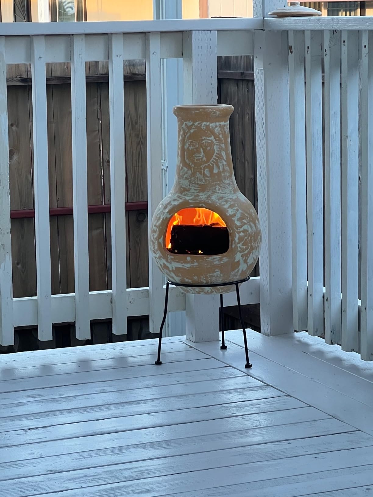 Grey Chimenea Outdoor Fireplace, Clay Chiminea with Lids and Metal Stands customer photo 1