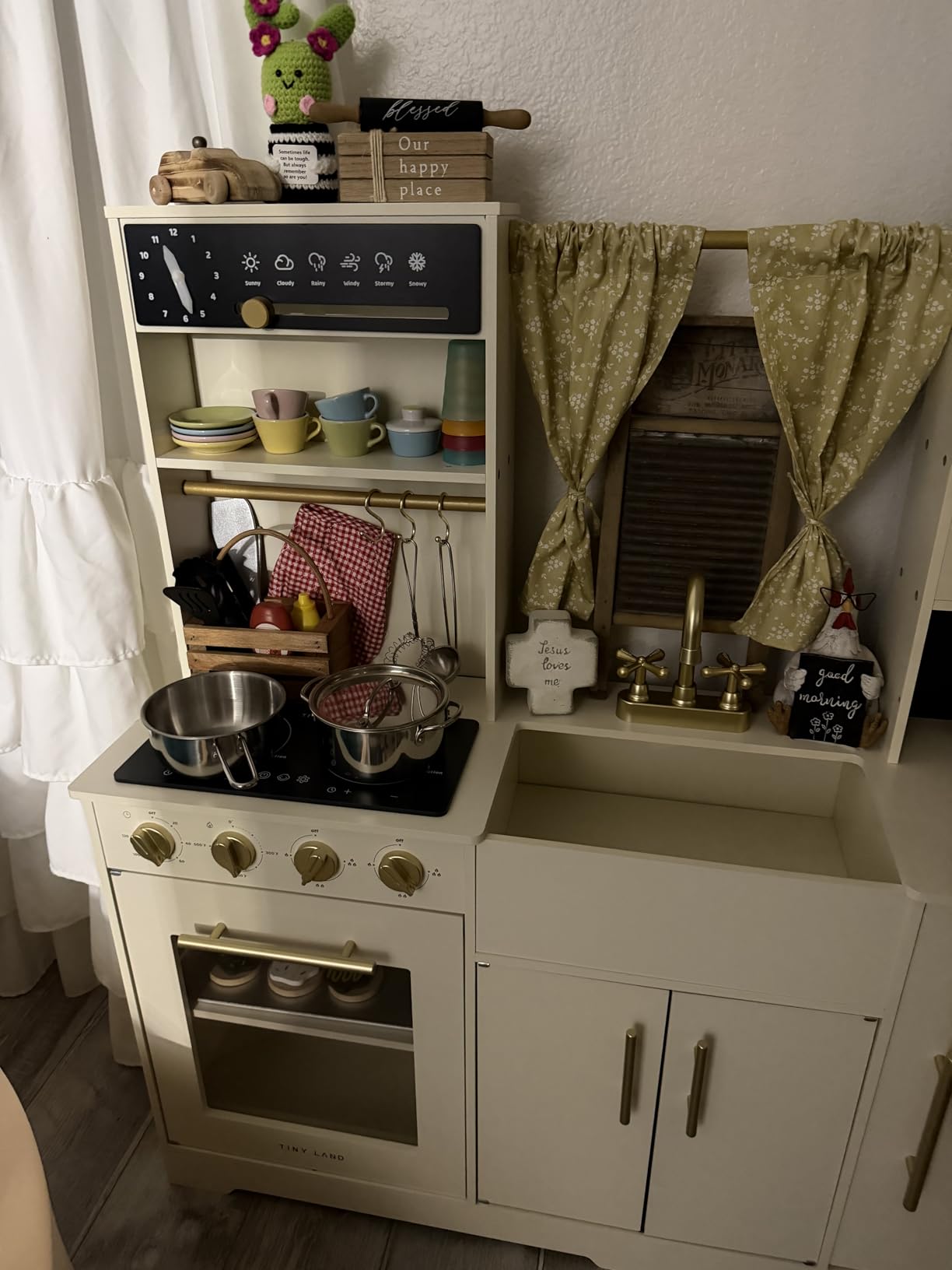 Tiny Land Play Kitchen for Kids – Modern Home Design with Fabric Curtains customer photo 2