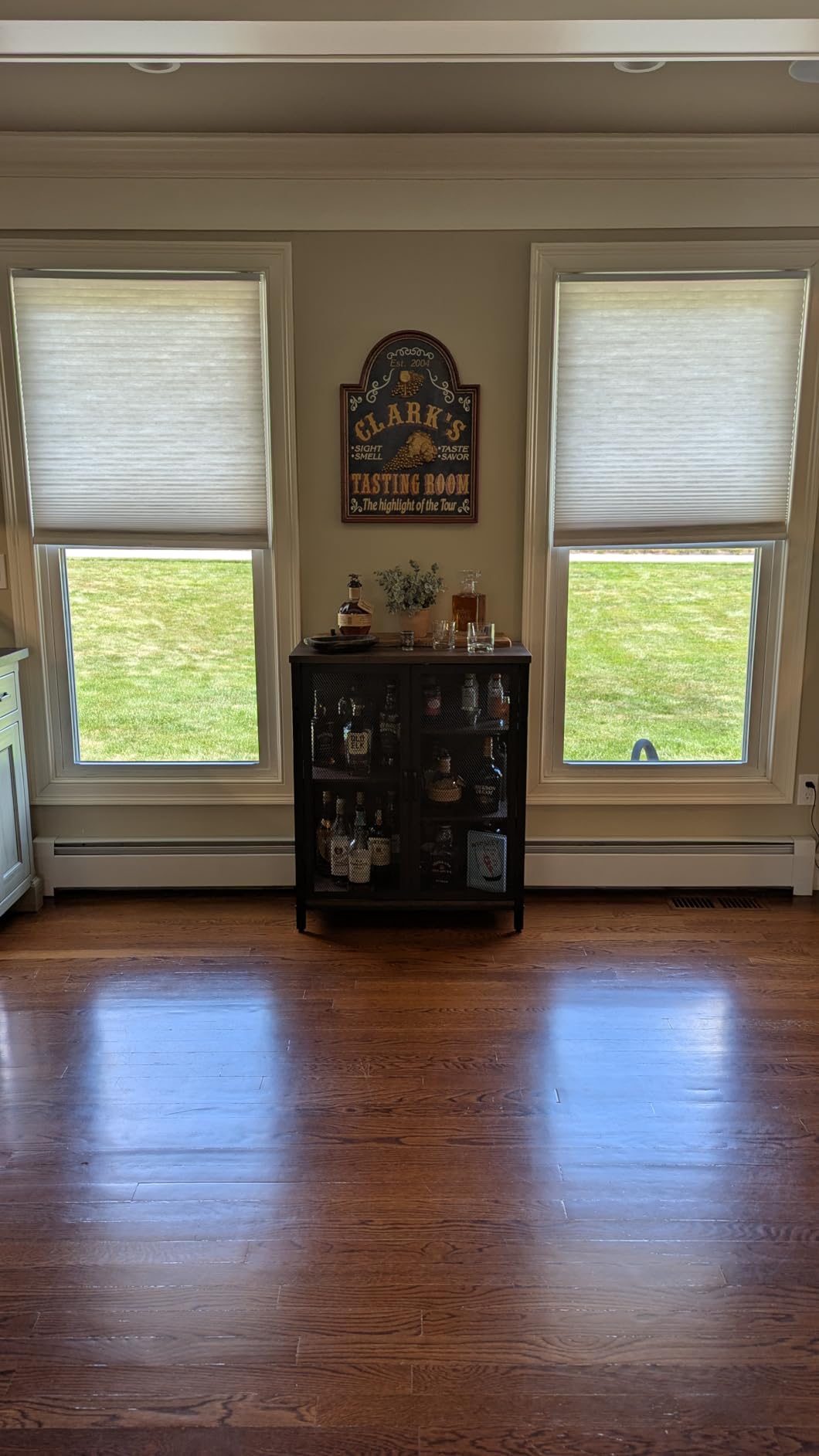 BON AUGURE Coffee Bar Cabinet for Liquor, Small Storage Cabinet, Rustic Oak | 2 Doors, Industrail Alcohol Cabinet, Adjustable Shelves, Farmhouse Sideboard Buffet for Home Kitchen, Dining, Living Room customer photo 1