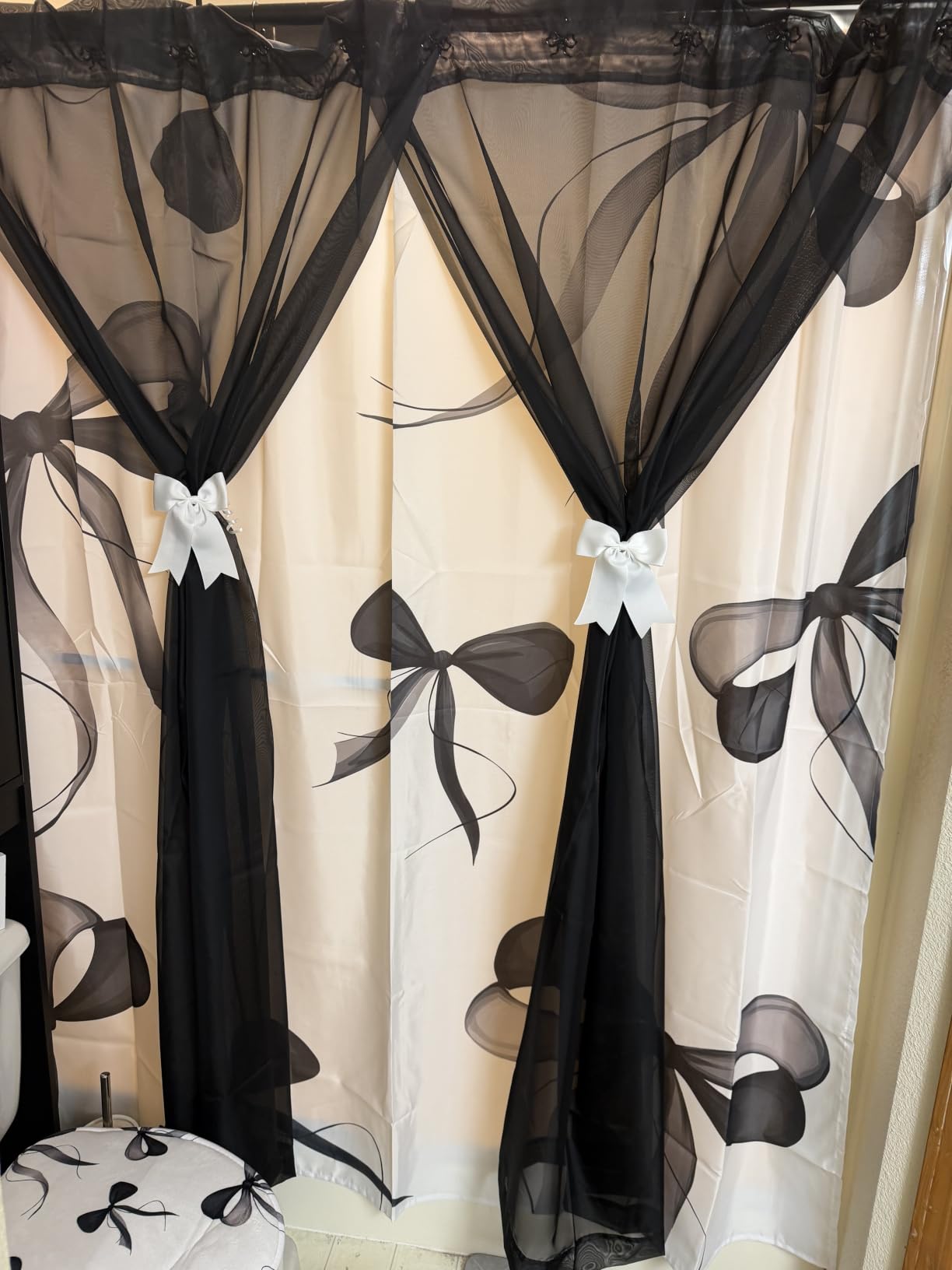 Simplebrand Black Sheer Curtains 84 Inches Long, Light Filtering Rod Pocket Solid Color Window Sheer Curtain Panels, Elegant Curtains & Drapes for Living Room, Bedroom 2 Panels (Black, 42