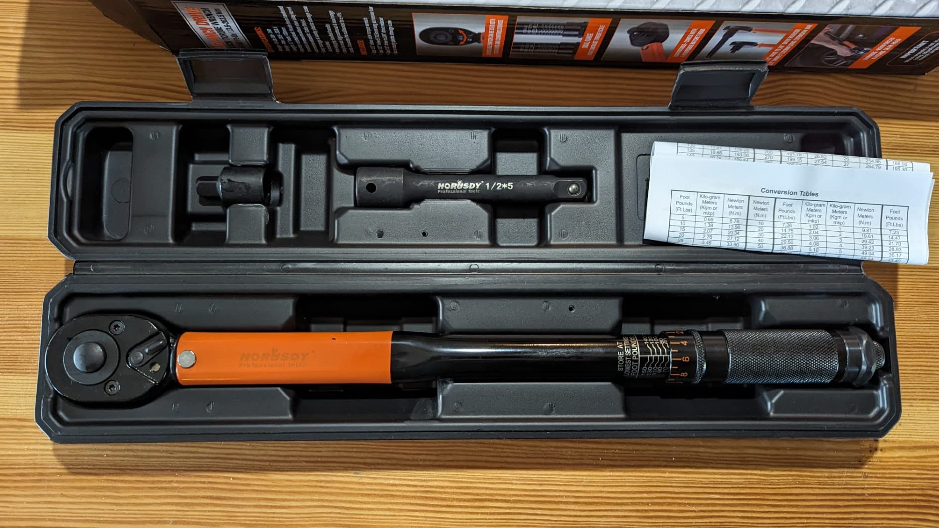 HORUSDY 1/2-Inch Drive Click Torque Wrench Set – 10–170 ft-lb / 13.6–230.5 Nm, ±3% Precision, Dual Scale, 72-Tooth Reversible Head with 5