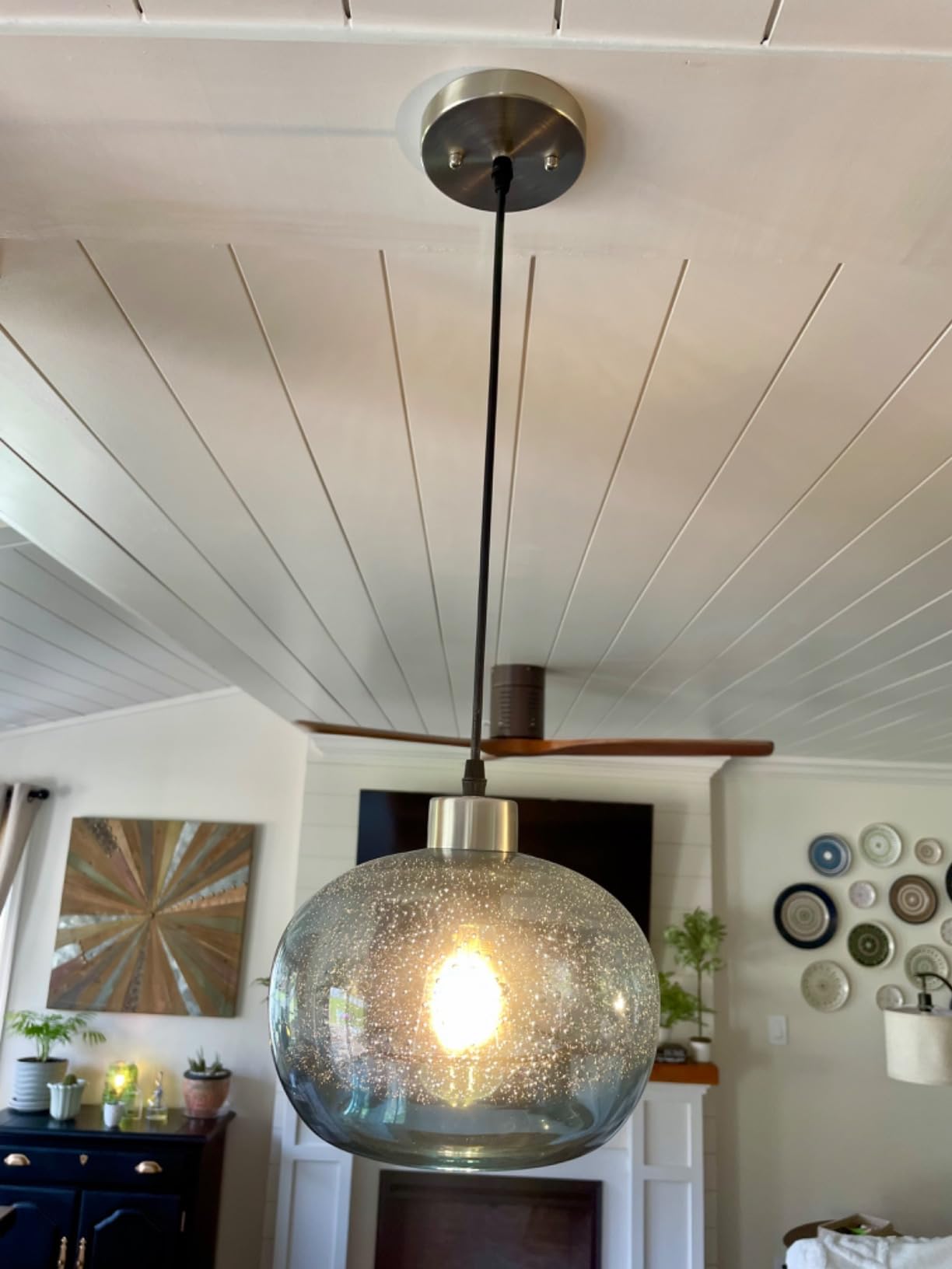 CASAMOTION Glass Pendant Lights, Marble Clear, 2 Pack | Modern Rustic Kitchen Island Dining Room Table,Adjustable Cord,,Brushed Nickel,ETL Certification customer photo 1