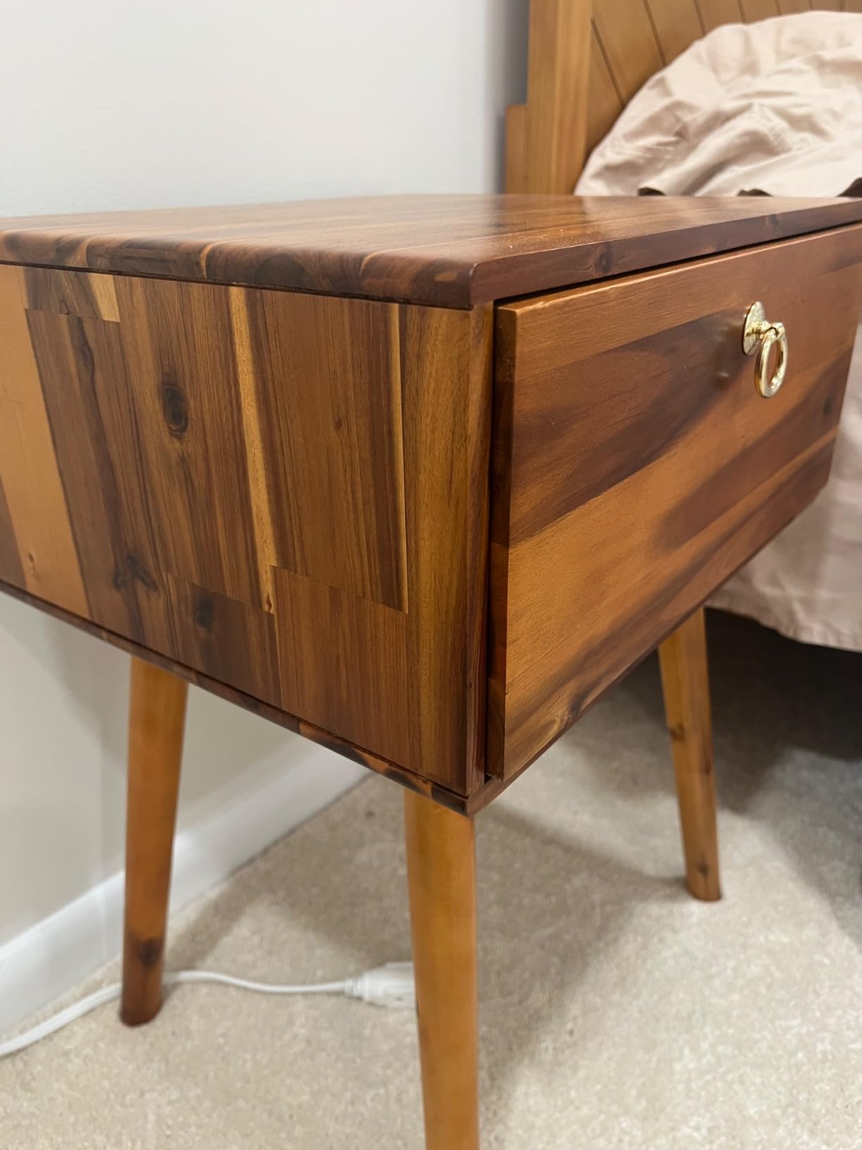 Bme Alden Solid Wood Nightstand/Side Table/End Table, Fully Assembled, with 1-Drawer for Mid Century Bedroom and Living Room, (12mm), Dark Chocolate customer photo 1