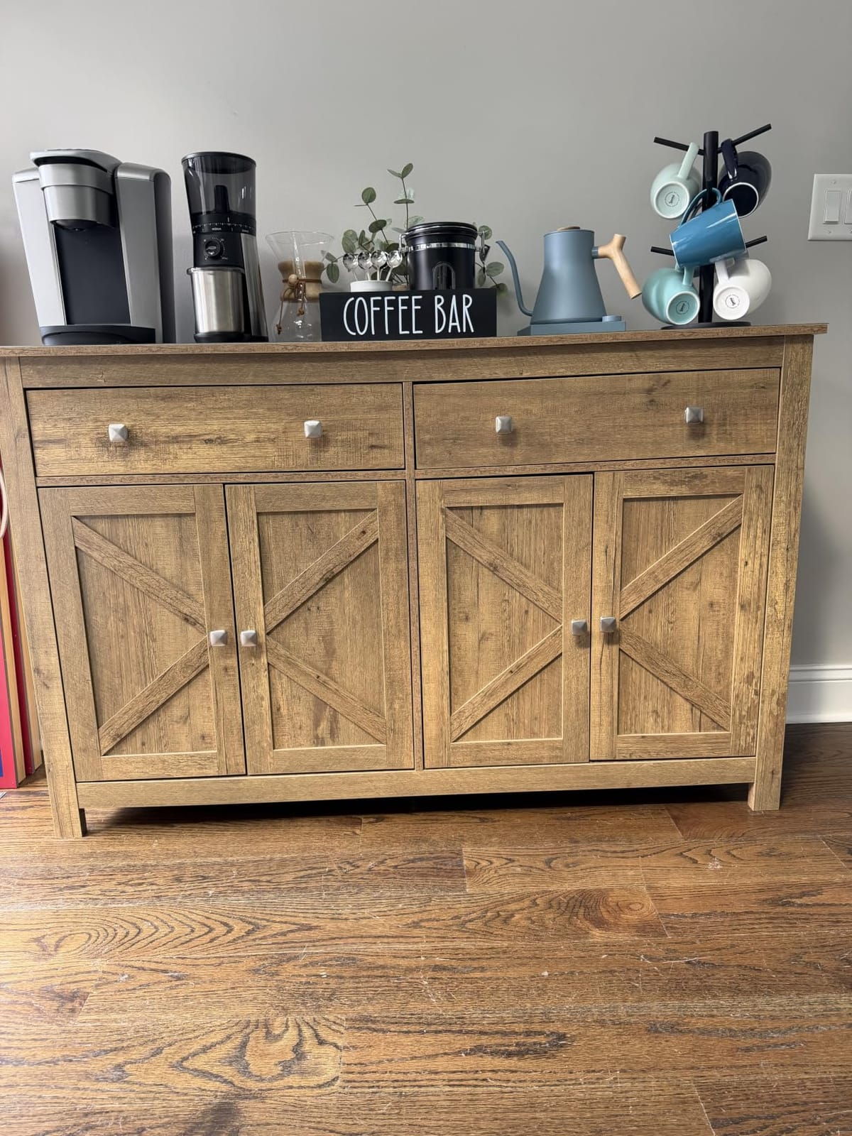 ALELION Coffee Station Organizer - Wood Countertop Accessories Organizer with Removable Dividers for Pods Condiment Syrup Tea Cups Stirrers - for Farmhouse Coffee Bar Decor customer photo 2