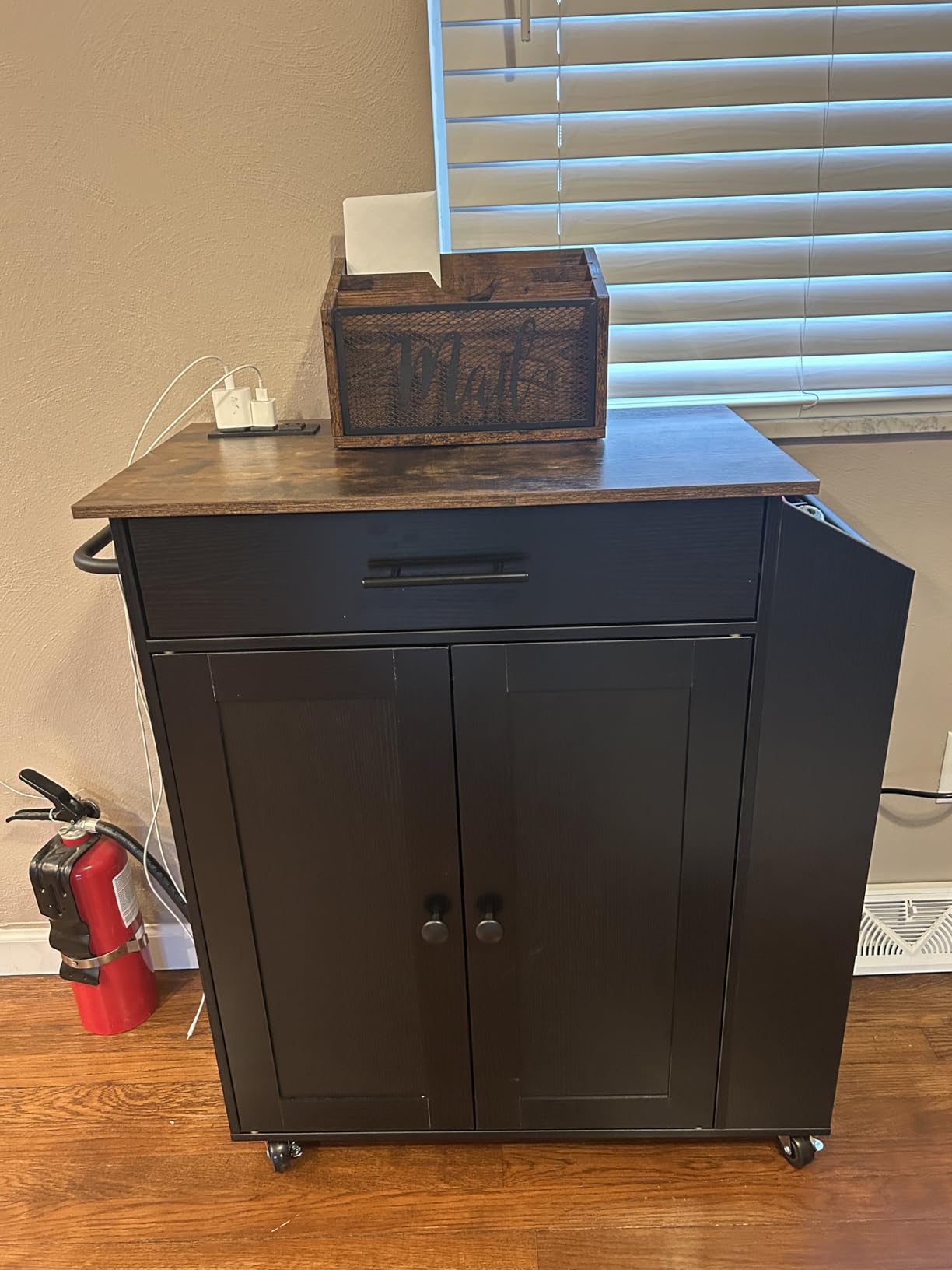 HOOBRO Kitchen Island with Power Outlet, Storage Island with Spice Rack and Drawer, Rolling Kitchen Cart on Wheels, for Home, Dining Room, Rustic Brown and Black customer photo 2