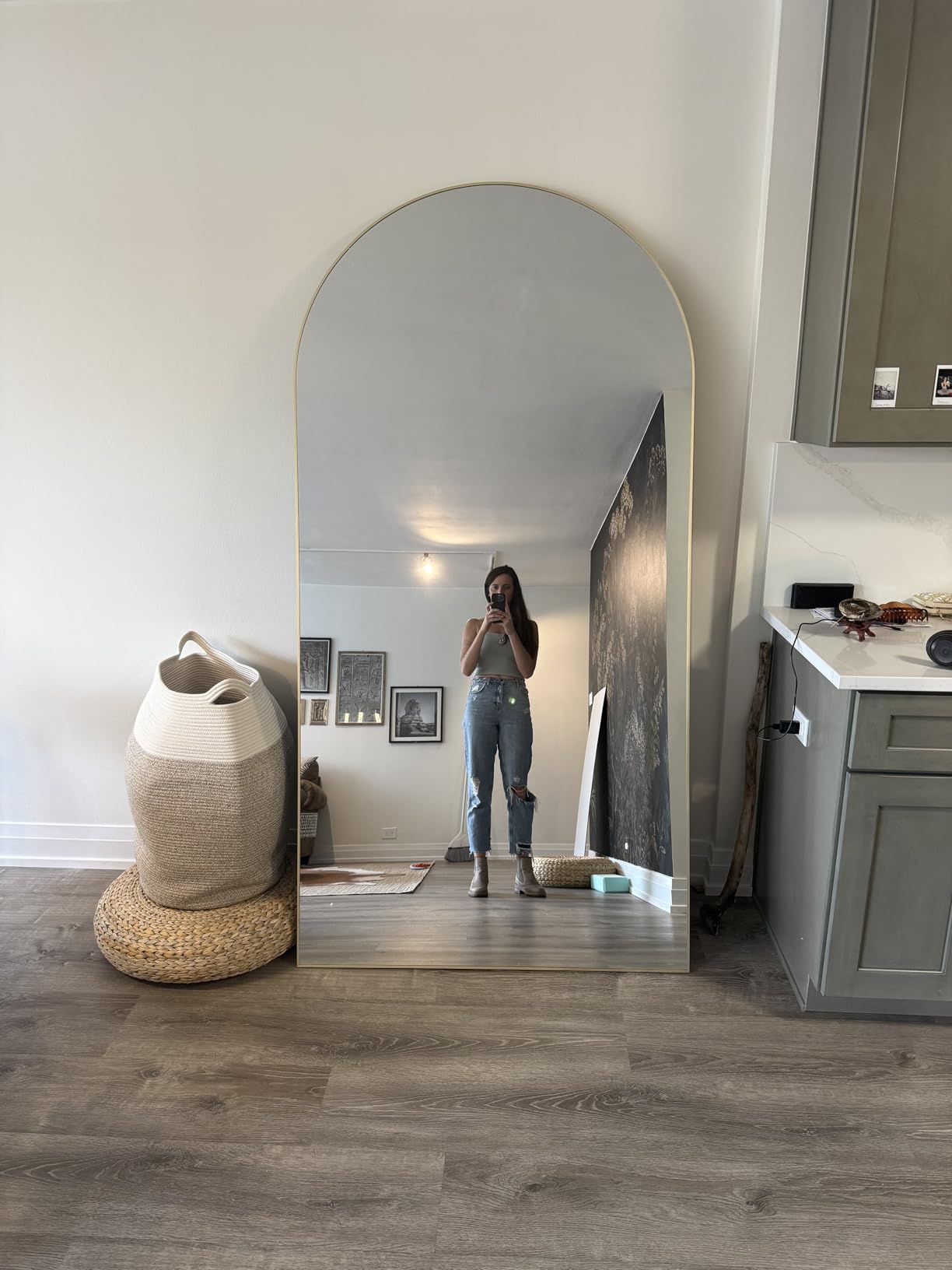 ITSRG Floor Mirror, Full Length Mirror with Stand, Arched Wall Mirror, Gold Floor Mirror Freestanding, Wall Mounted Mirror for Bedroom Living Room, Gold customer photo 2