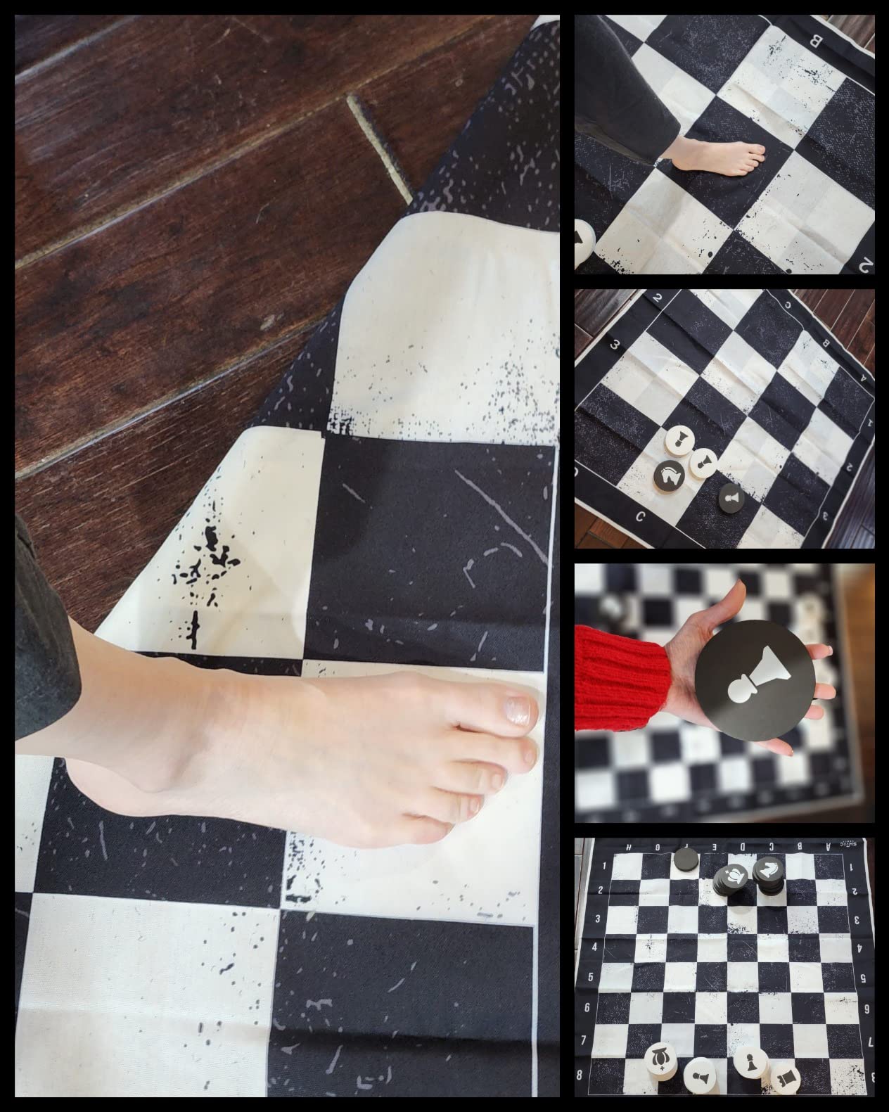 Swooc Games - 3-in-1 Giant Chess, Checkers, & Chess Tac Toe Game with Mat (4ft x 4ft) - Machine-Washable Canvas & 5