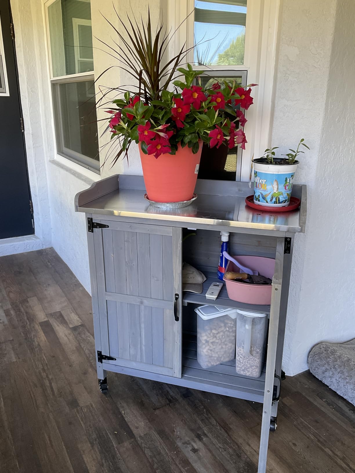 Yaheetech Rolling Potting Bench Outdoor Storage Cabinet, Metal Top, Brown customer photo 2