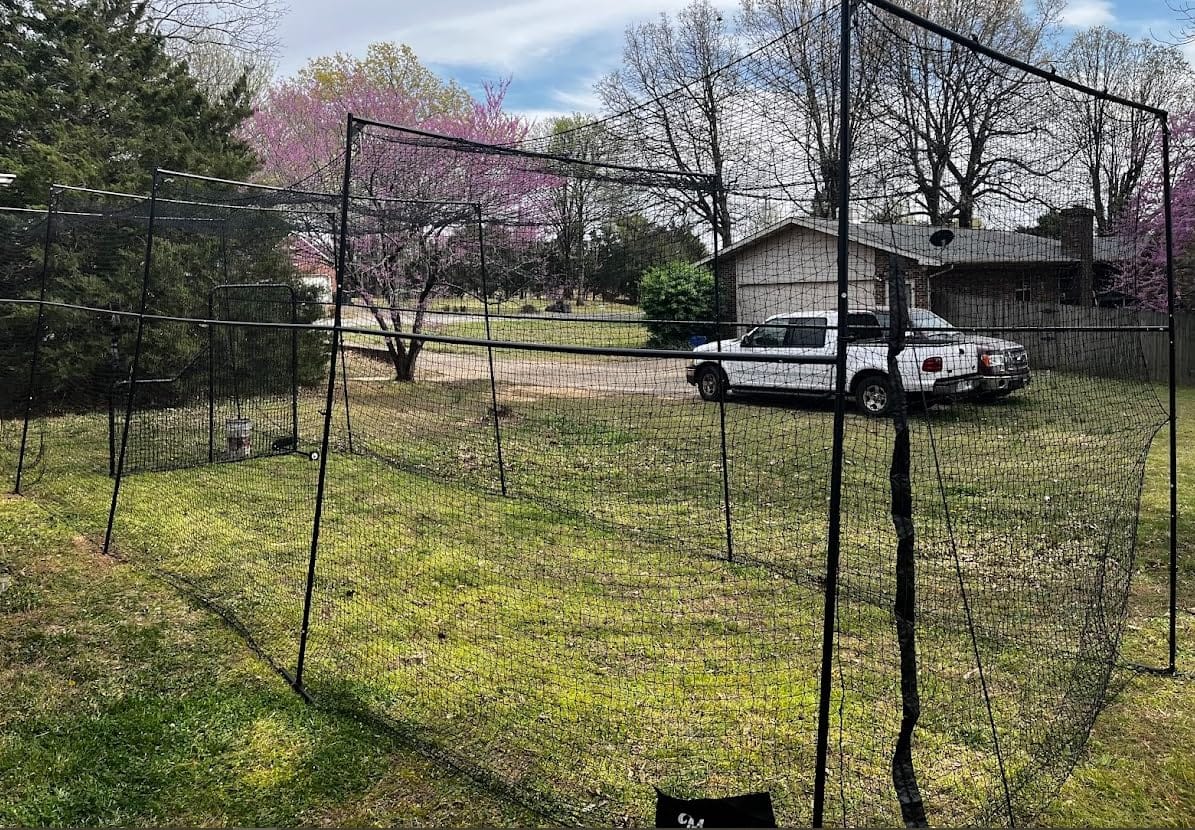 Murray Sporting Goods Baseball/Softball Batting Cage 40 ft - Black Steel Metal Frame with 60-Ply Net | Net Includes 7 ft Entrance Door and 4 ft Pitching Machine Hole customer photo 1