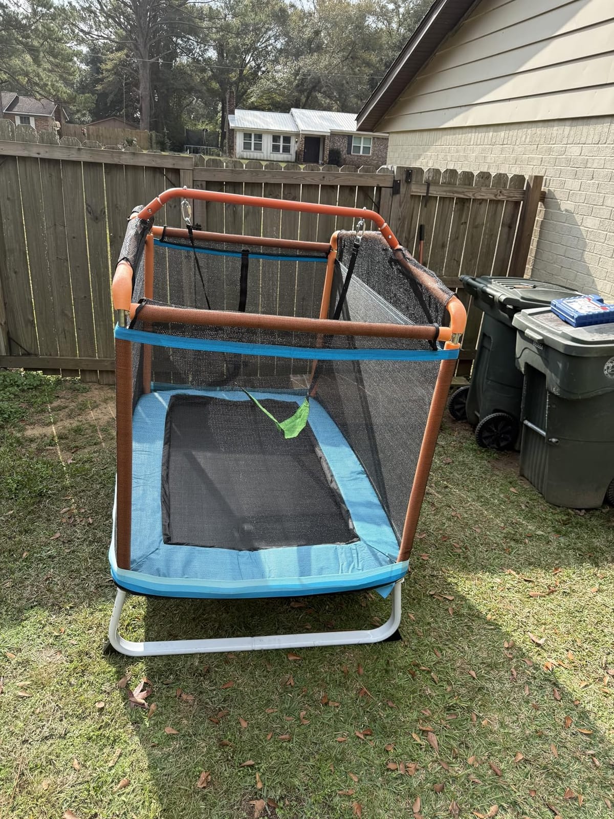 GYMAX Trampoline for Kids, 75” ASTM Approved Recreational Trampolines with Swing, Horizontal Bar & Enclosure Net, Mini Rectangle Trampoline for Baby Toddlers Indoor/Outdoor customer photo 1