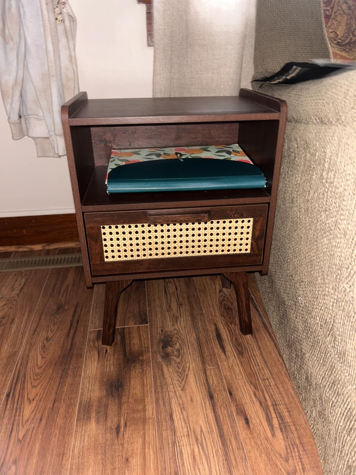 Lerliuo Rattan Nightstand, Boho Side Table with Drawer Open Shelf | Cane Accent Bedside End Table with Solid Wood Legs for Bedroom, Dorm and Small Spaces (Natural) customer photo 1