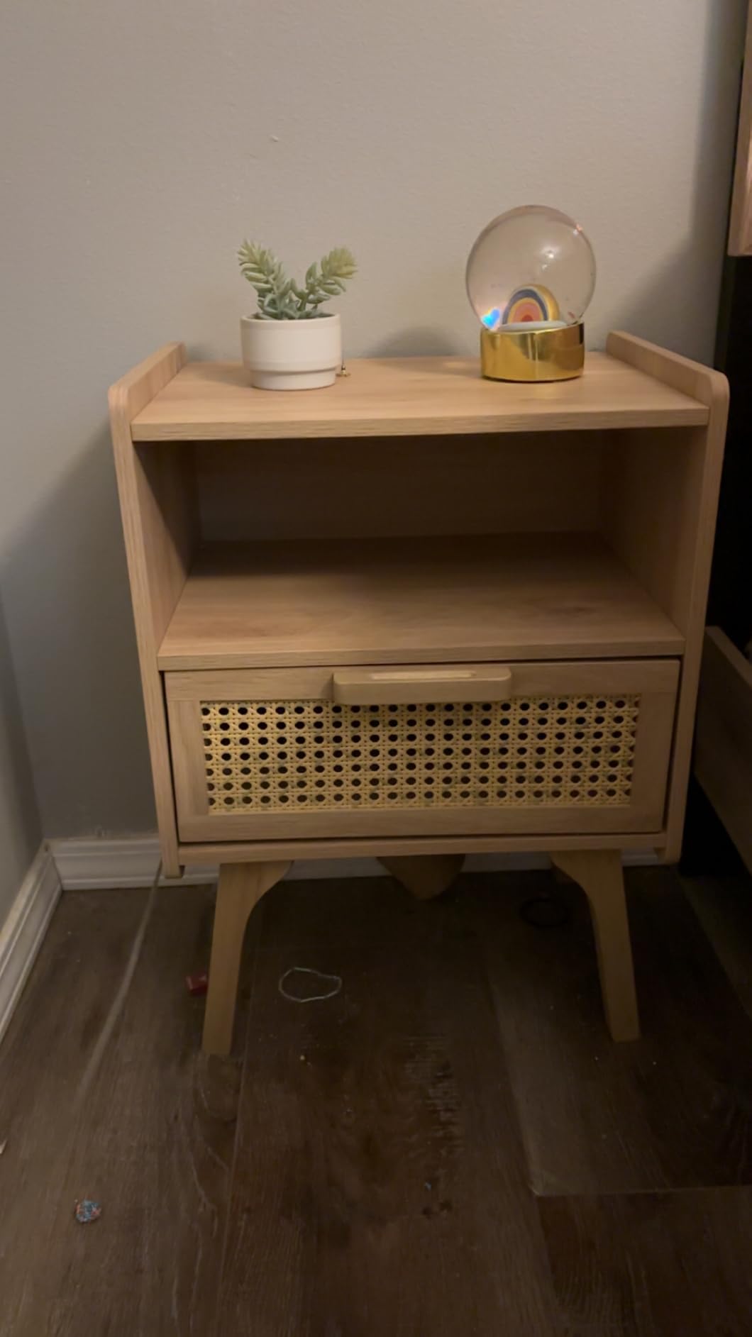 Lerliuo Rattan Nightstand, Boho Side Table with Drawer Open Shelf | Cane Accent Bedside End Table with Solid Wood Legs for Bedroom, Dorm and Small Spaces (Natural) customer photo 2