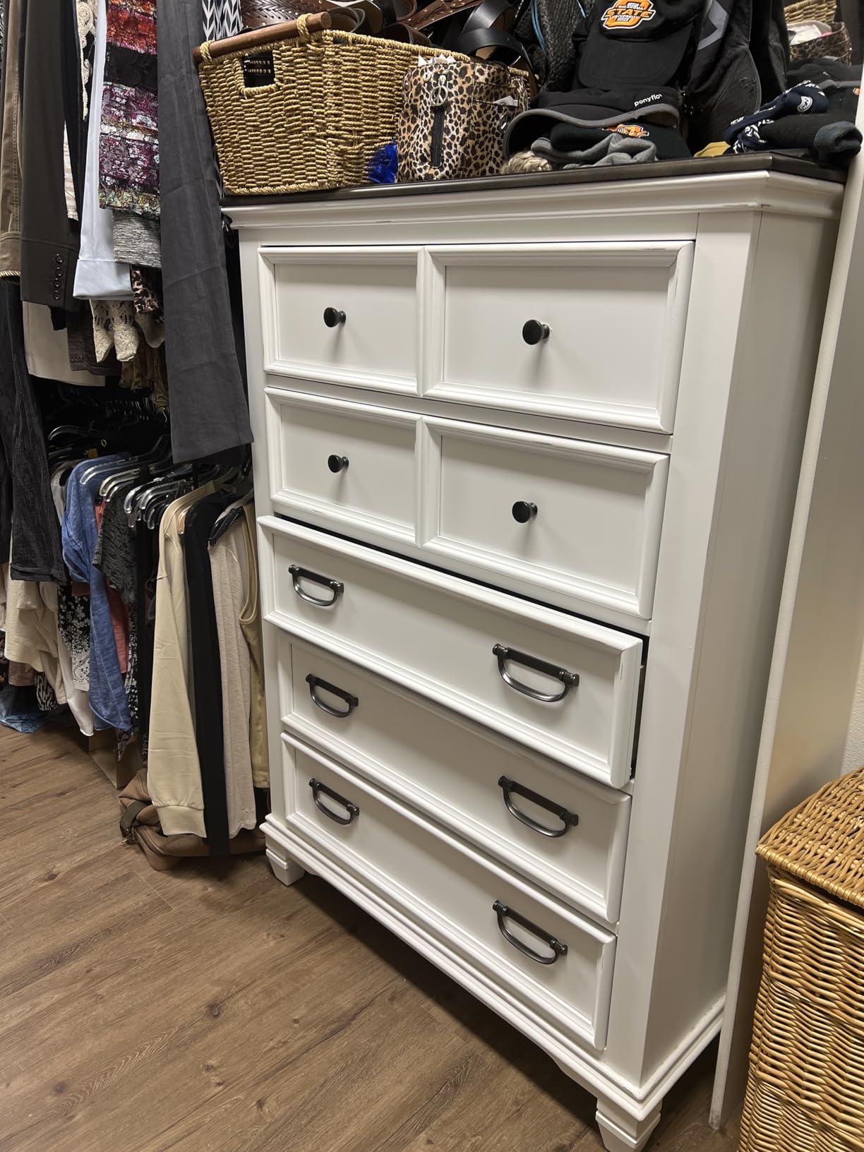 Clelane Wood Bedroom Set with Shiplap Panel King Bed, Dresser, Mirror, Two Nightstands, and Chest in Weathered White and Dark Gray customer photo 1