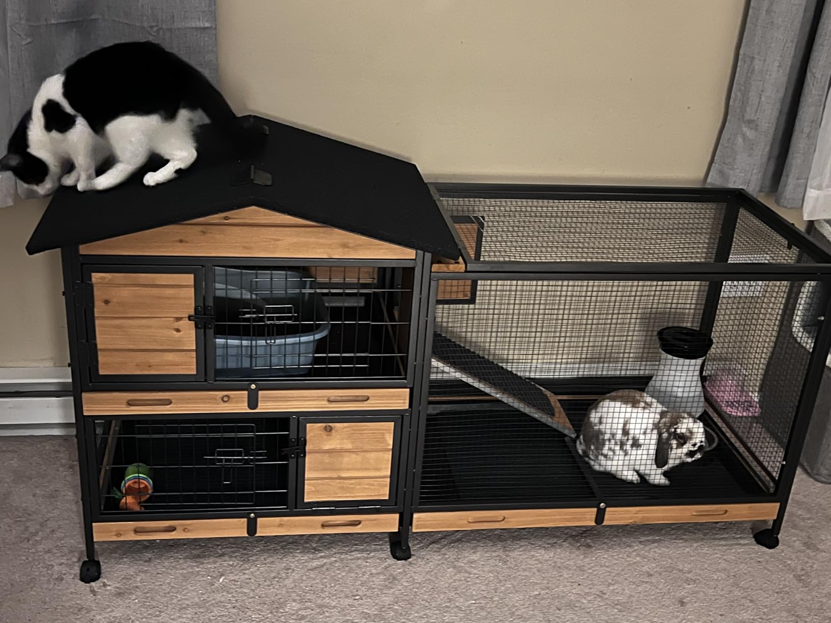 GUTINNEEN Rabbit Hutch Indoor Outdoor Bunny Cage Upgrade Large Space for Rabbit,Guinea Pig,Bunny and Other Small Animals,On Wheels Move Easily. customer photo 1