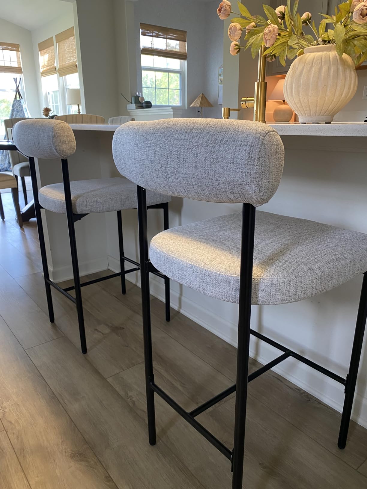 Nathan James Dahlia Counter Height Chair, Modern Barstool with Back, Mid-Century Metal Legs and Leather Padded Cushion for Kitchen, Island and Bars, Brown/Black, Set of 4 customer photo 1
