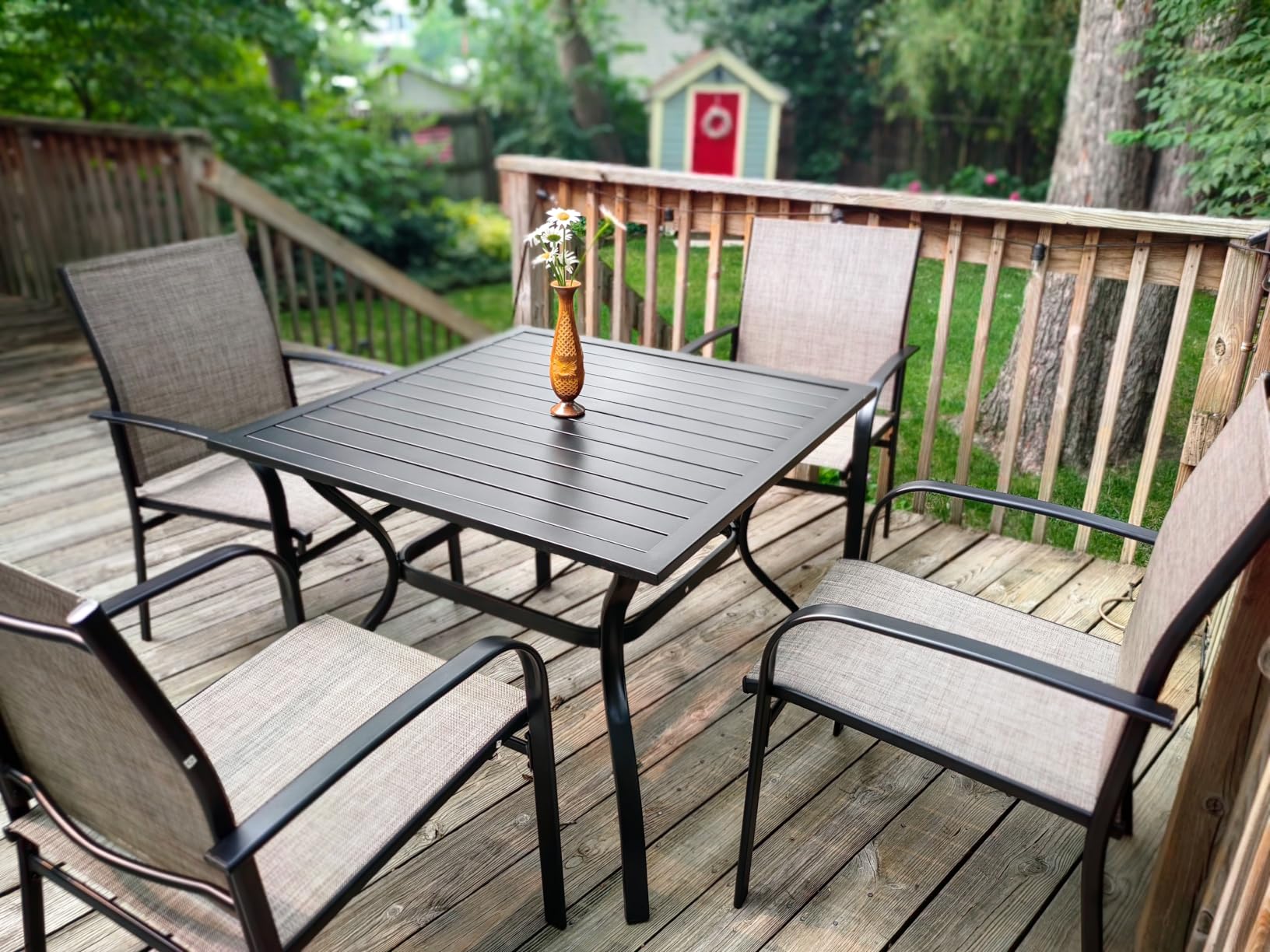 HERA'S HOUSE 5pc Patio Dining Set for 4, Outdoor Metal Table & Brown Chairs customer photo 1