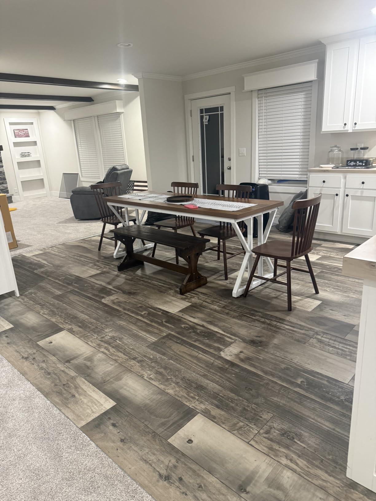 Tribesigns Farmhouse Dining Table for 6 People, 70.8-Inch Rectangular Wood Dining Table, Rustic Kitchen Table with Heavy Duty Metal Legs for Dining Room (Brown/White) customer photo 1