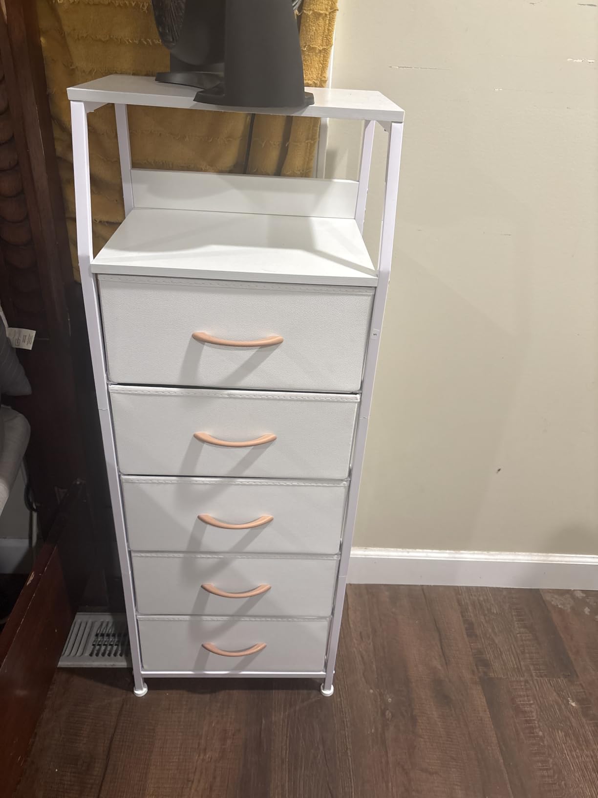 Furnulem White Night Stand with 3 Fabric Drawers, Small Bedside Table customer photo 1