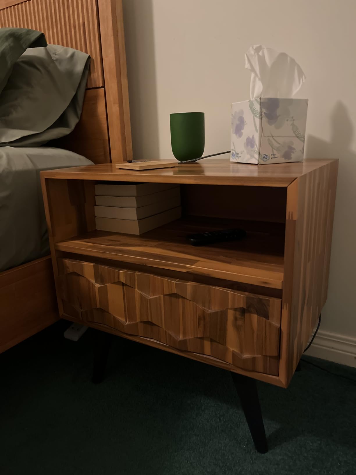 Bme Georgina Wood Nightstand, 1 Drawer, Open Shelf, Mid Century, Teak Brown customer photo 1